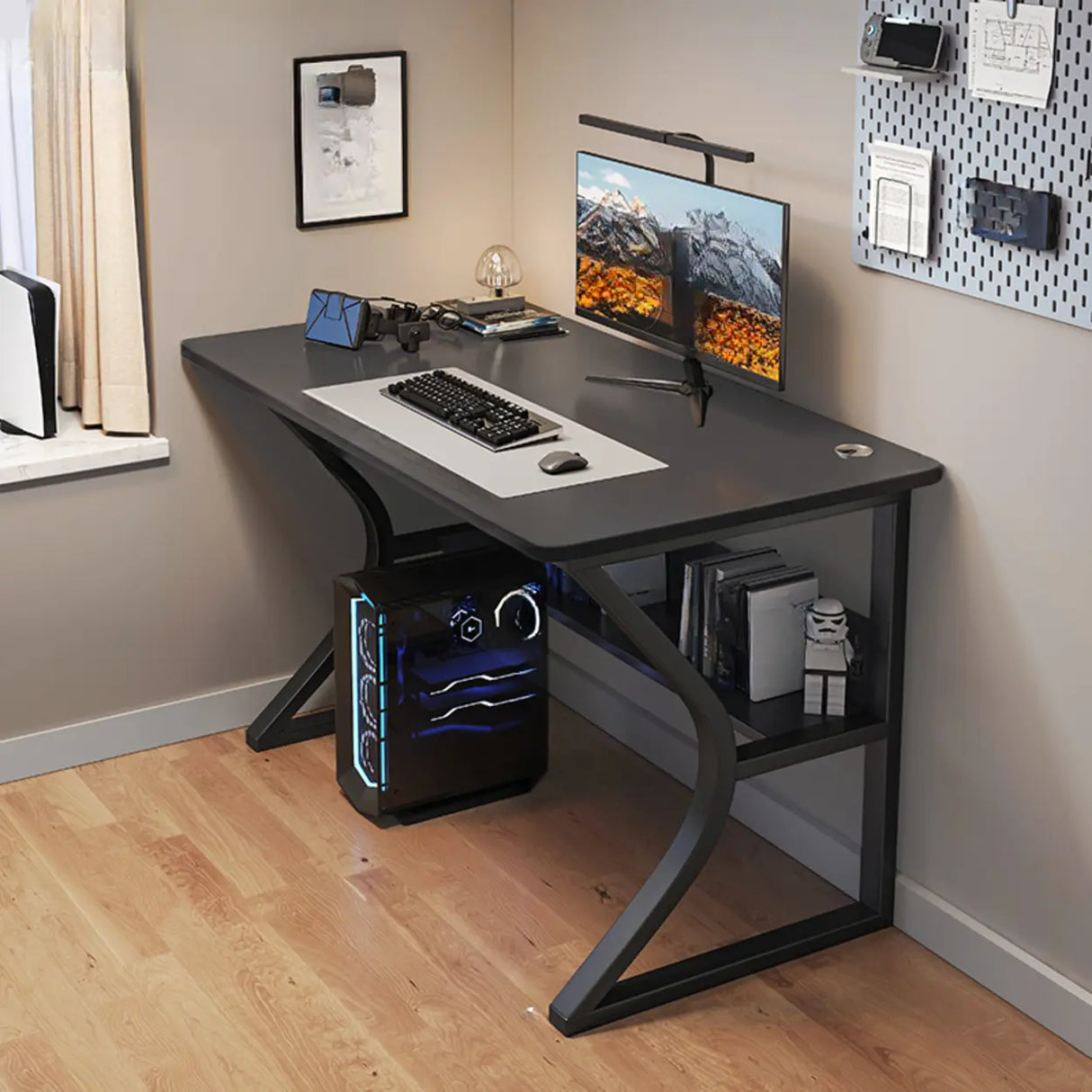 Grey Stone Exterior Shelf Butcher Block Computer Desk Image - 3