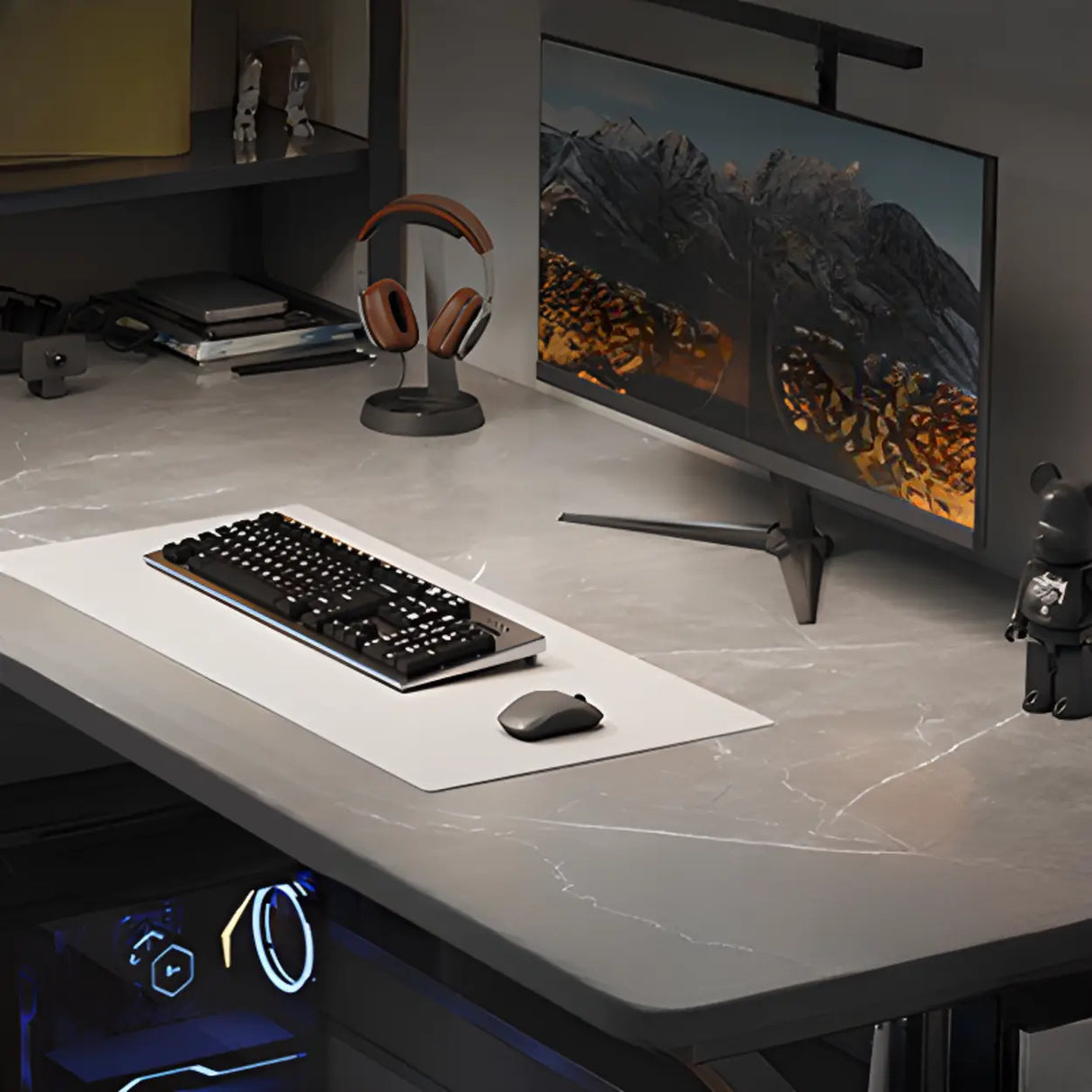 Grey Stone Exterior Shelf Butcher Block Computer Desk Image - 4