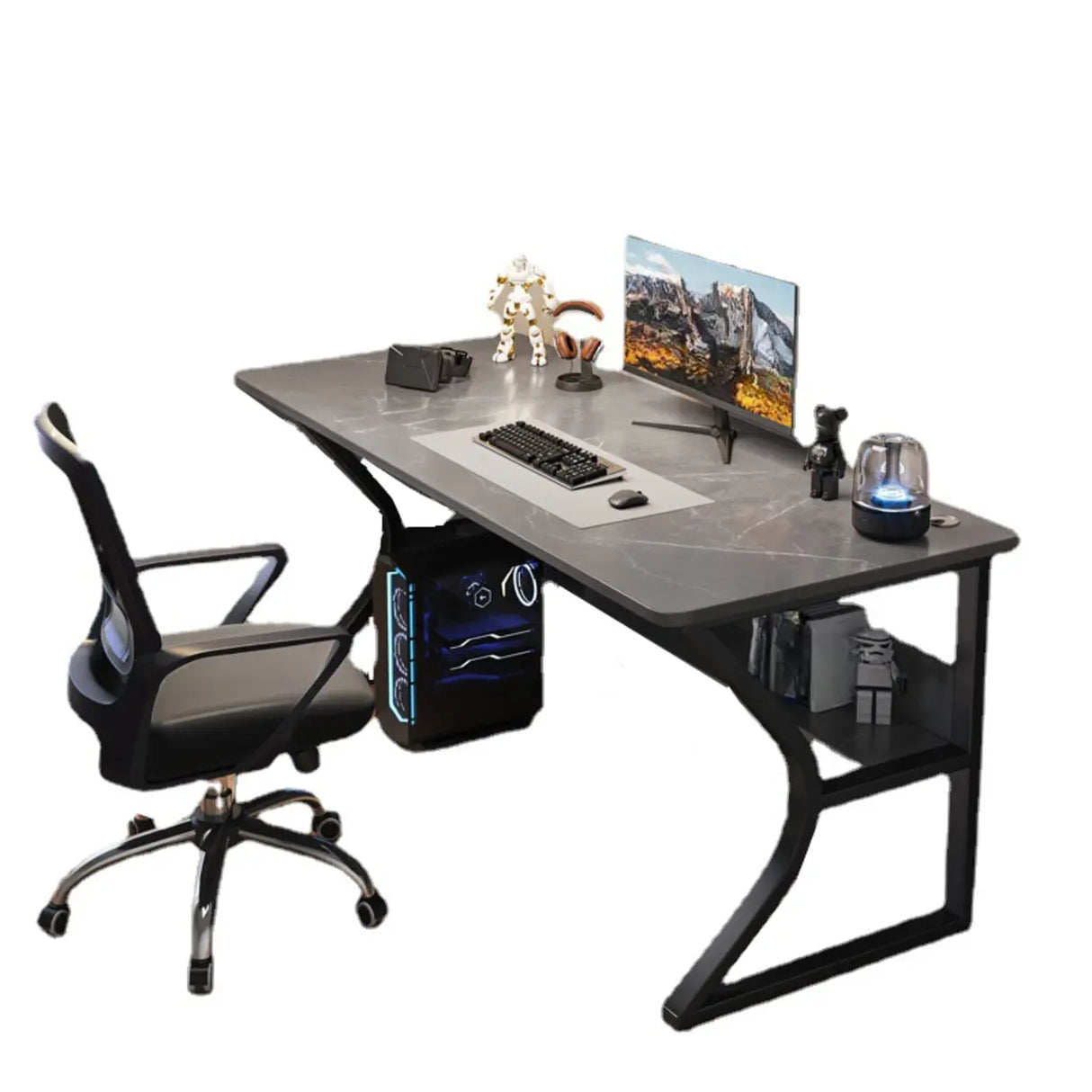 Grey Stone Exterior Shelf Butcher Block Computer Desk Image - 5