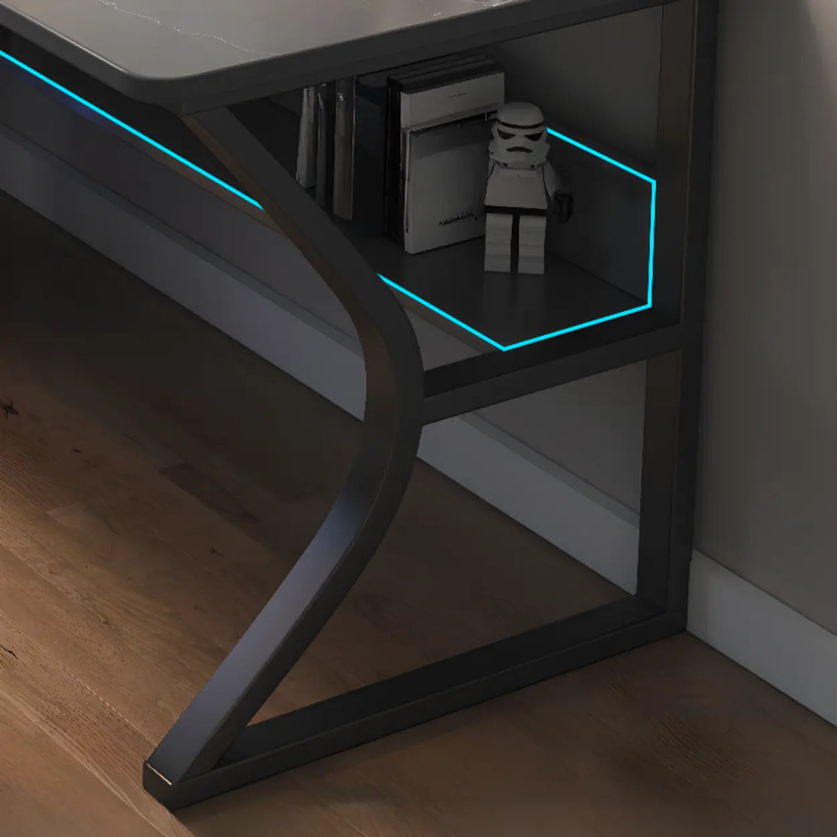 Grey Stone Exterior Shelf Butcher Block Computer Desk Image - 6