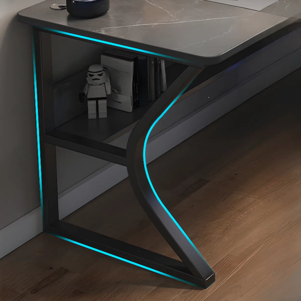 Grey Stone Exterior Shelf Butcher Block Computer Desk Image - 7