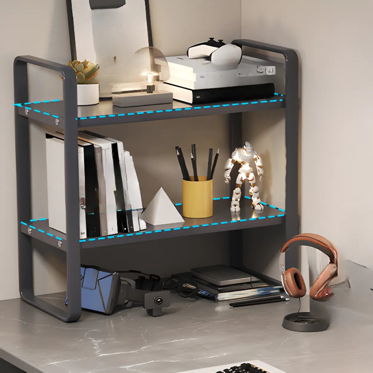 Grey Stone Exterior Shelf Butcher Block Computer Desk Image - 8