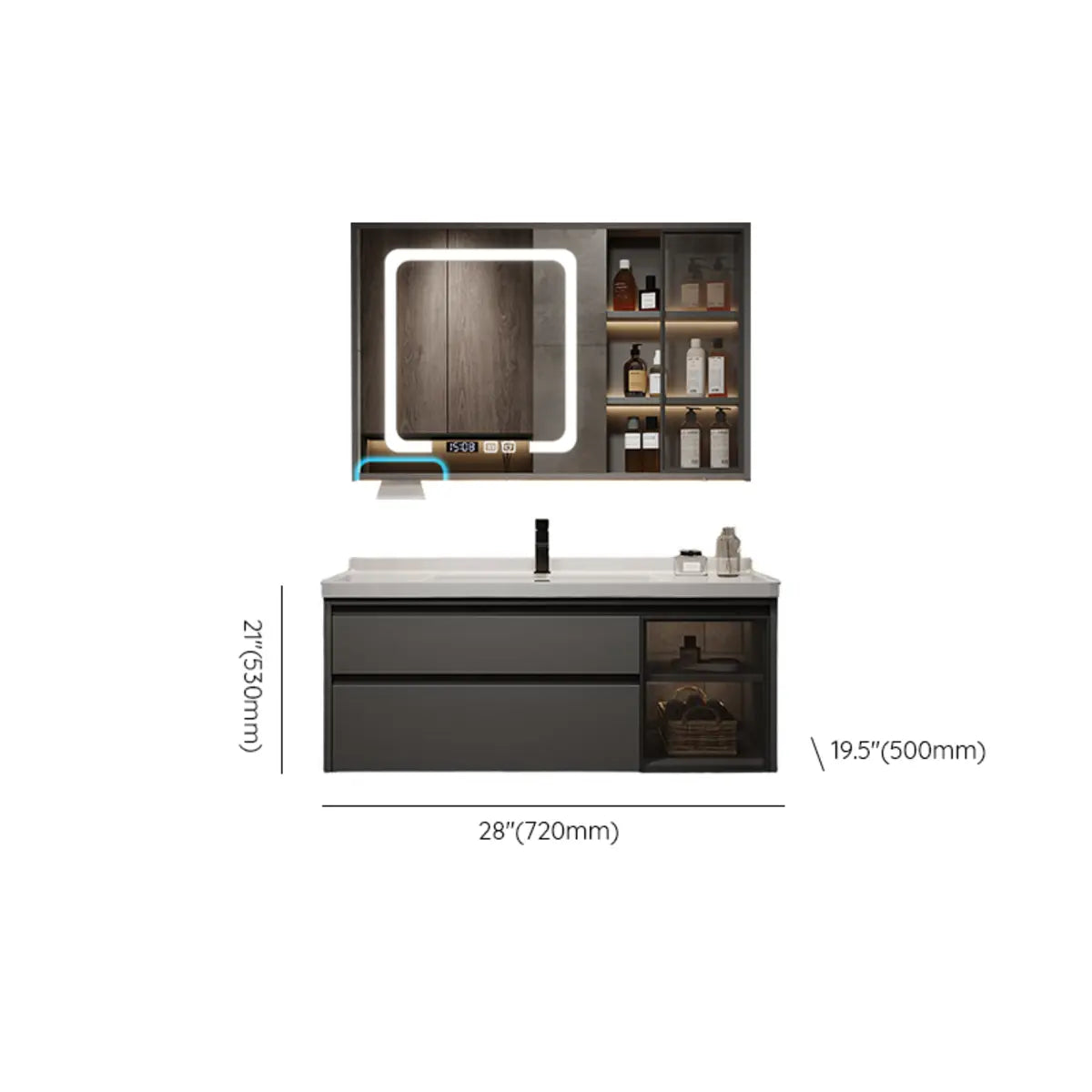 Grey Stone Wall Mounted Sink Banthroom Vanity with Storage