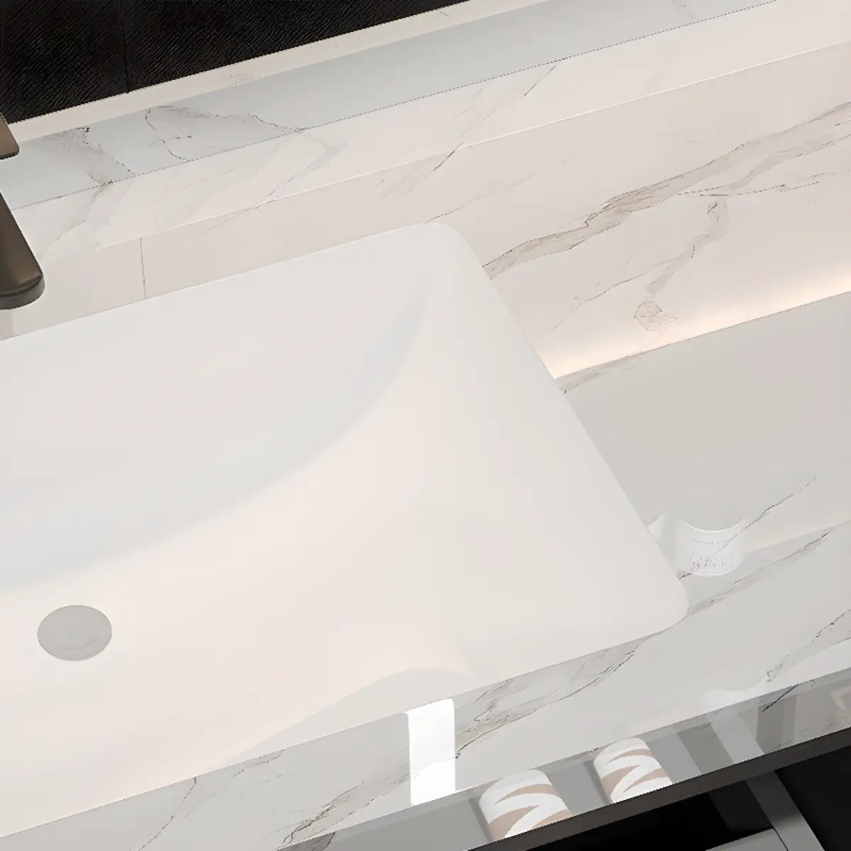 Grey Stone Wall Mounted Sink Banthroom Vanity with Storage Image - 6