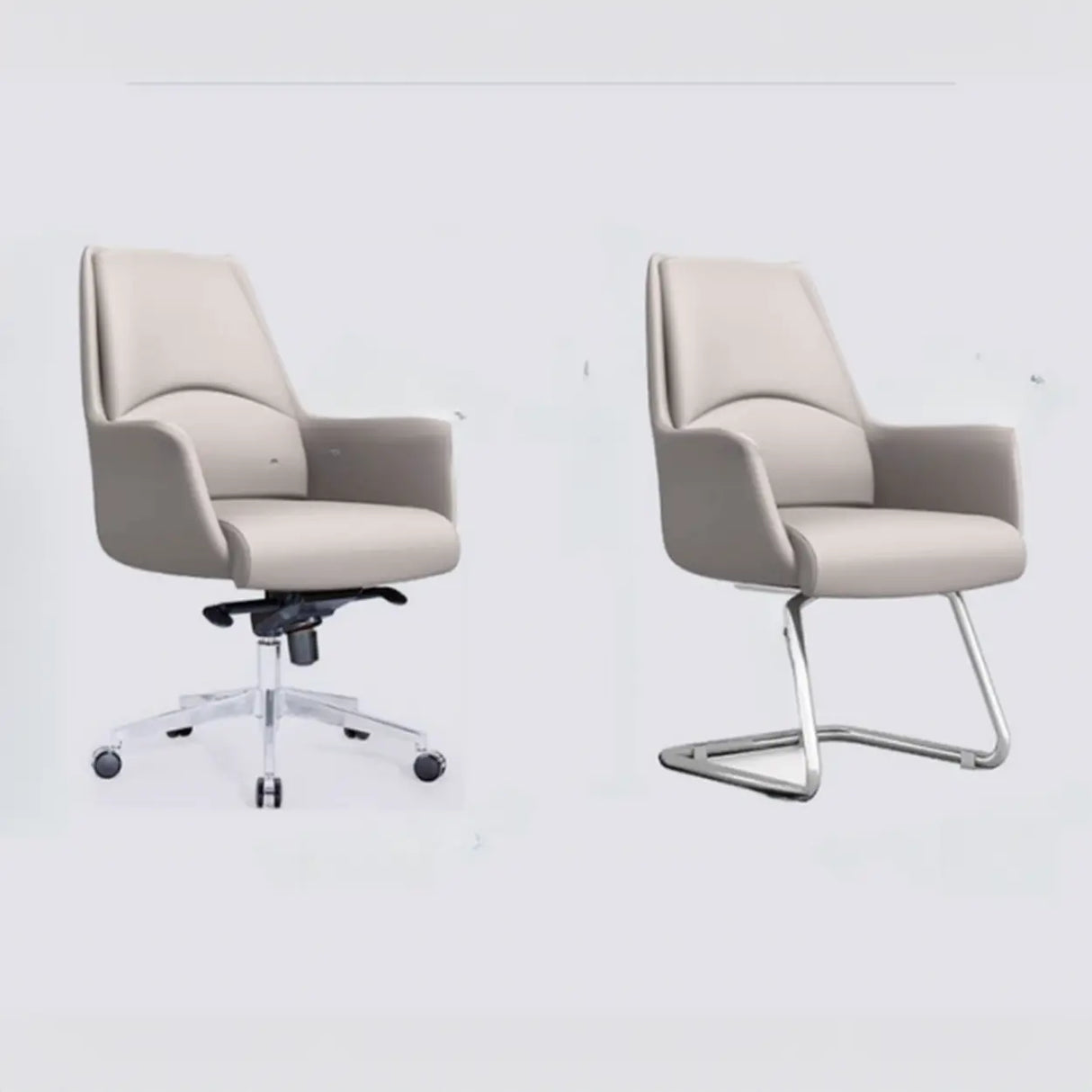 Grey Swivel Faux Leather Office Chair with Armrests Image - 14