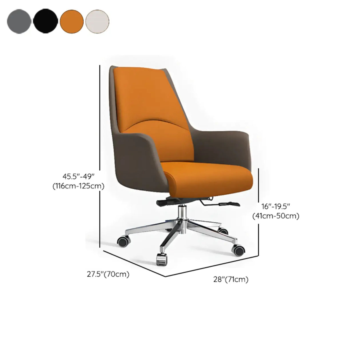 Grey Swivel Faux Leather Office Chair with Armrests Image - 16