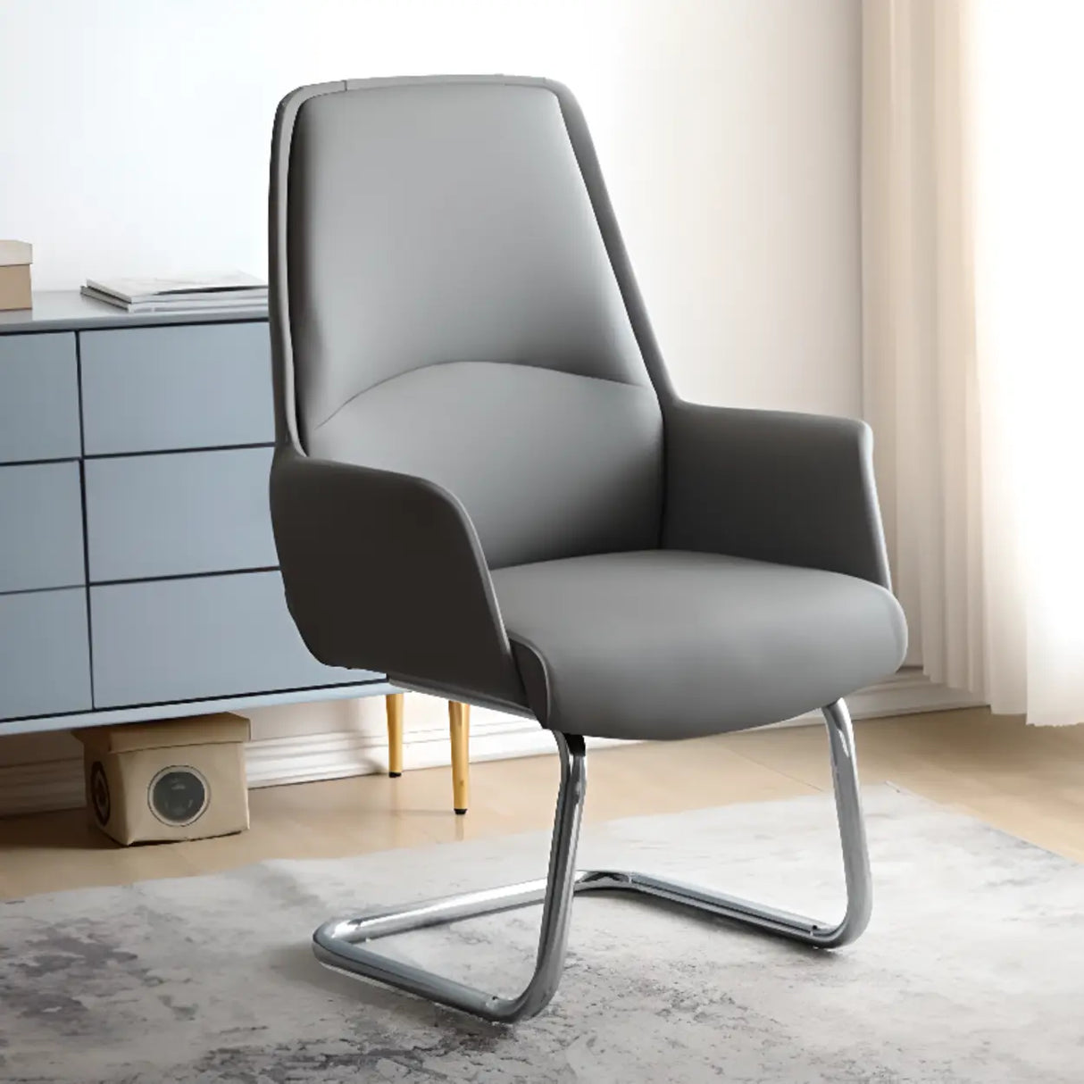 Grey Swivel Faux Leather Office Chair with Armrests Image - 9