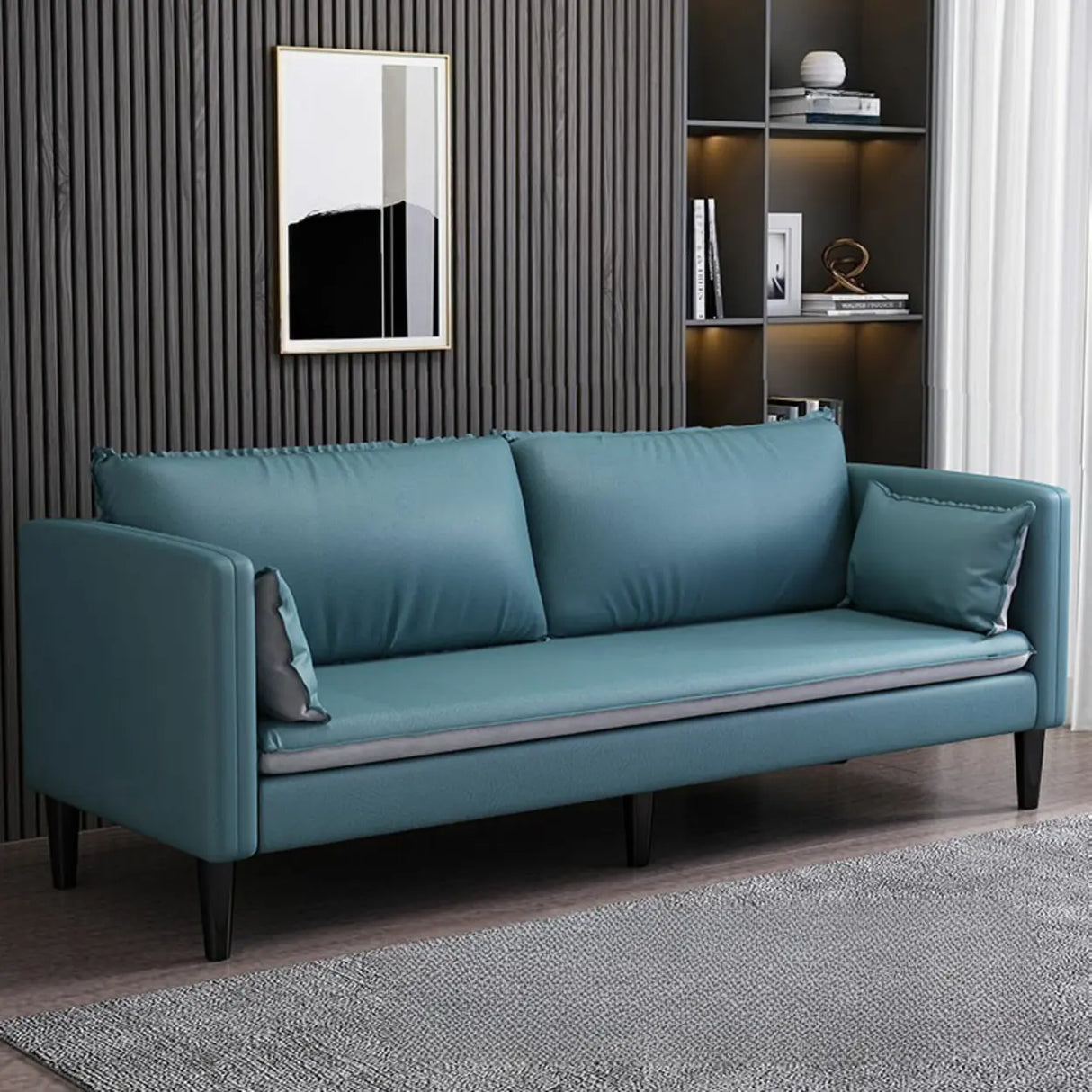 Grey Tech Cloth Pillow Back Square Arm Wood Frame Sofa Image - 11