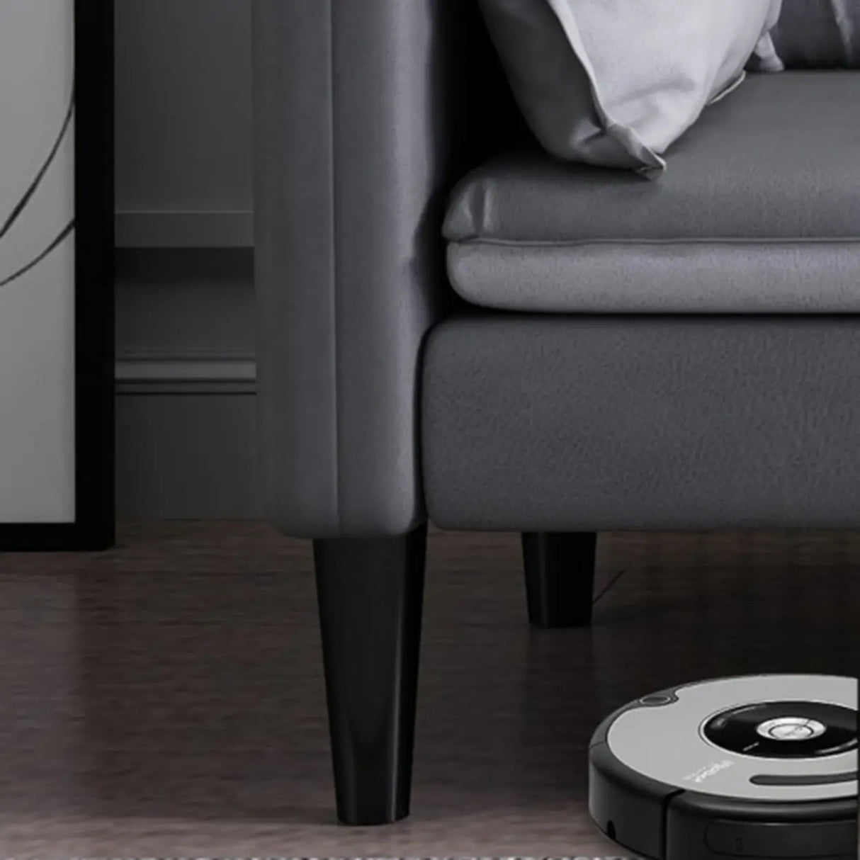 Grey Tech Cloth Pillow Back Square Arm Wood Frame Sofa Image - 12