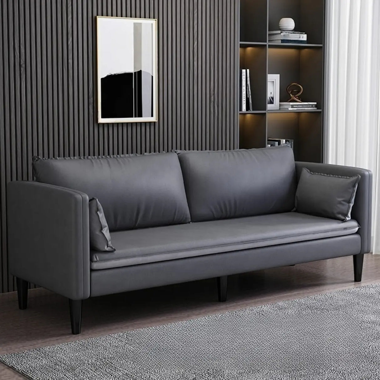 Grey Tech Cloth Pillow Back Square Arm Wood Frame Sofa Image - 2