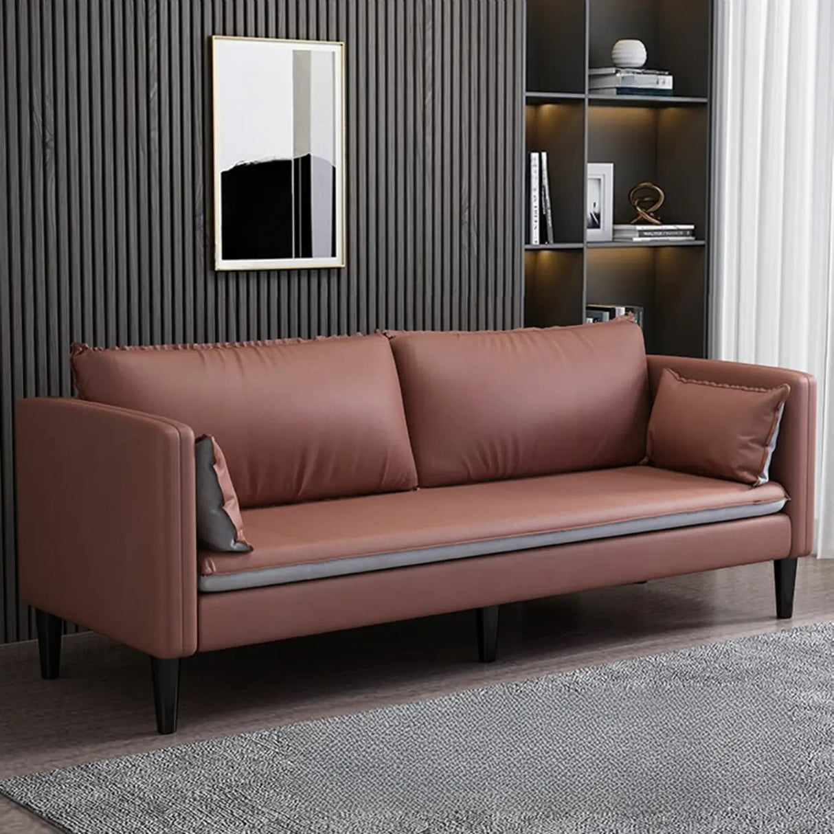 Grey Tech Cloth Pillow Back Square Arm Wood Frame Sofa Image - 5