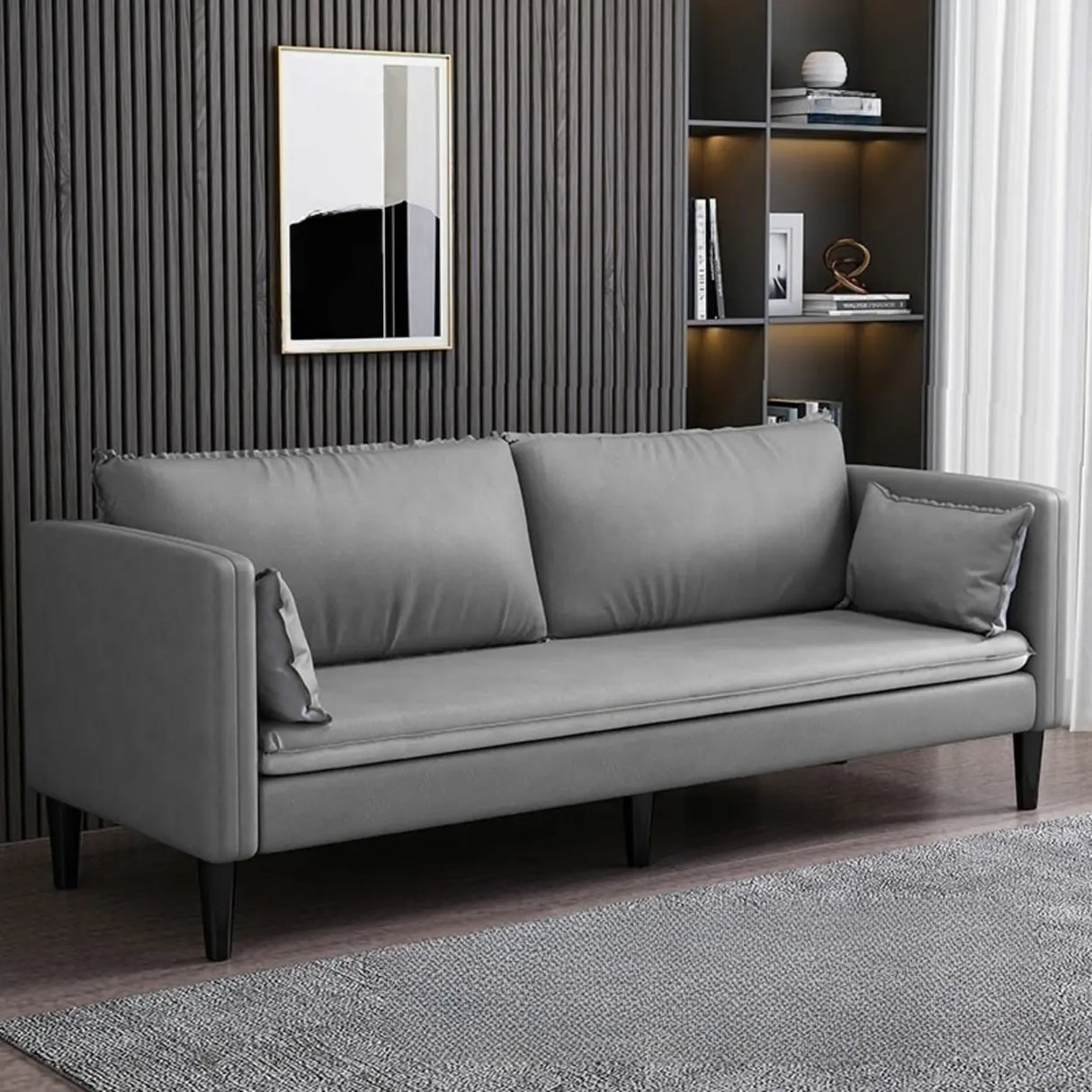 Grey Tech Cloth Pillow Back Square Arm Wood Frame Sofa Image - 7