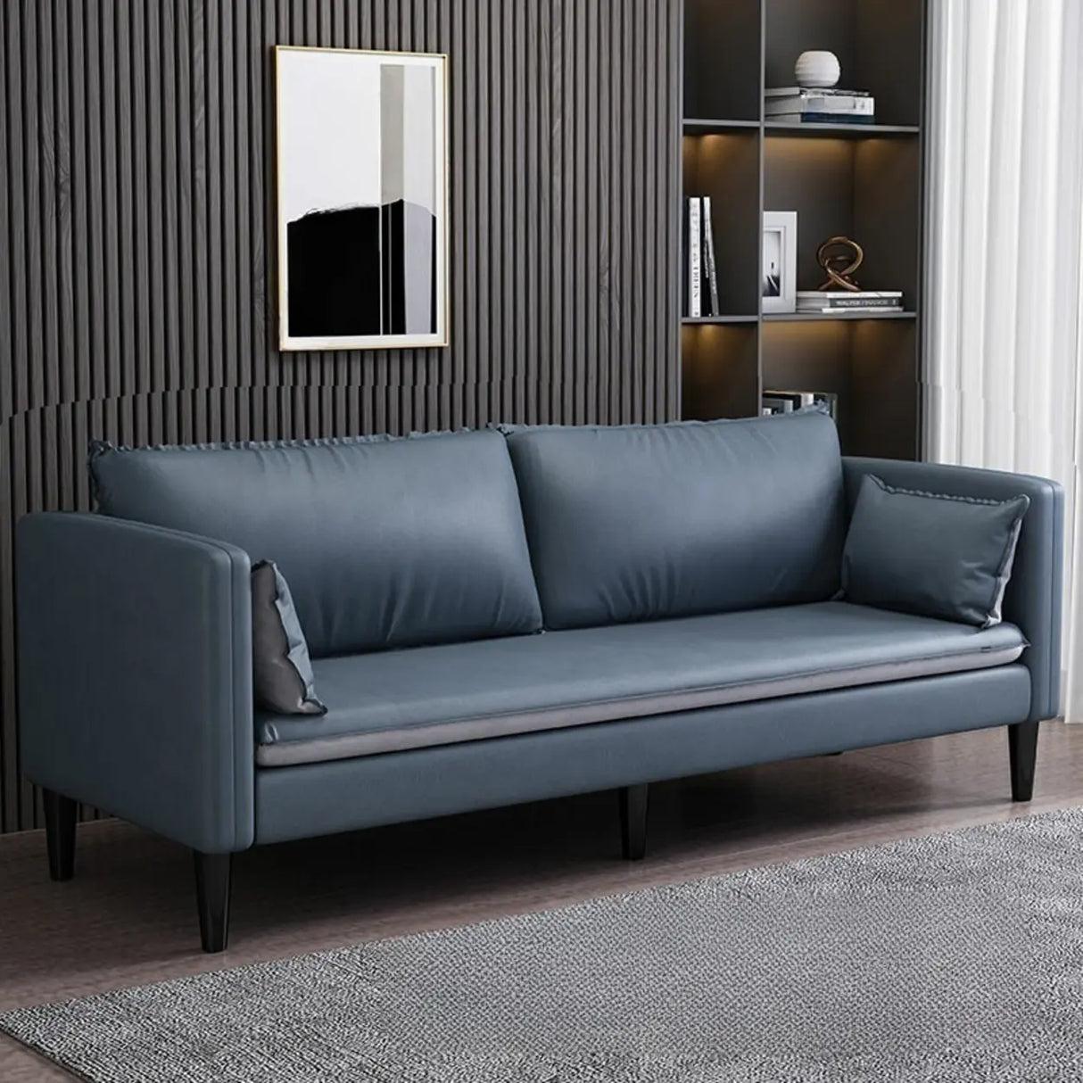 Grey Tech Cloth Pillow Back Square Arm Wood Frame Sofa Image - 9