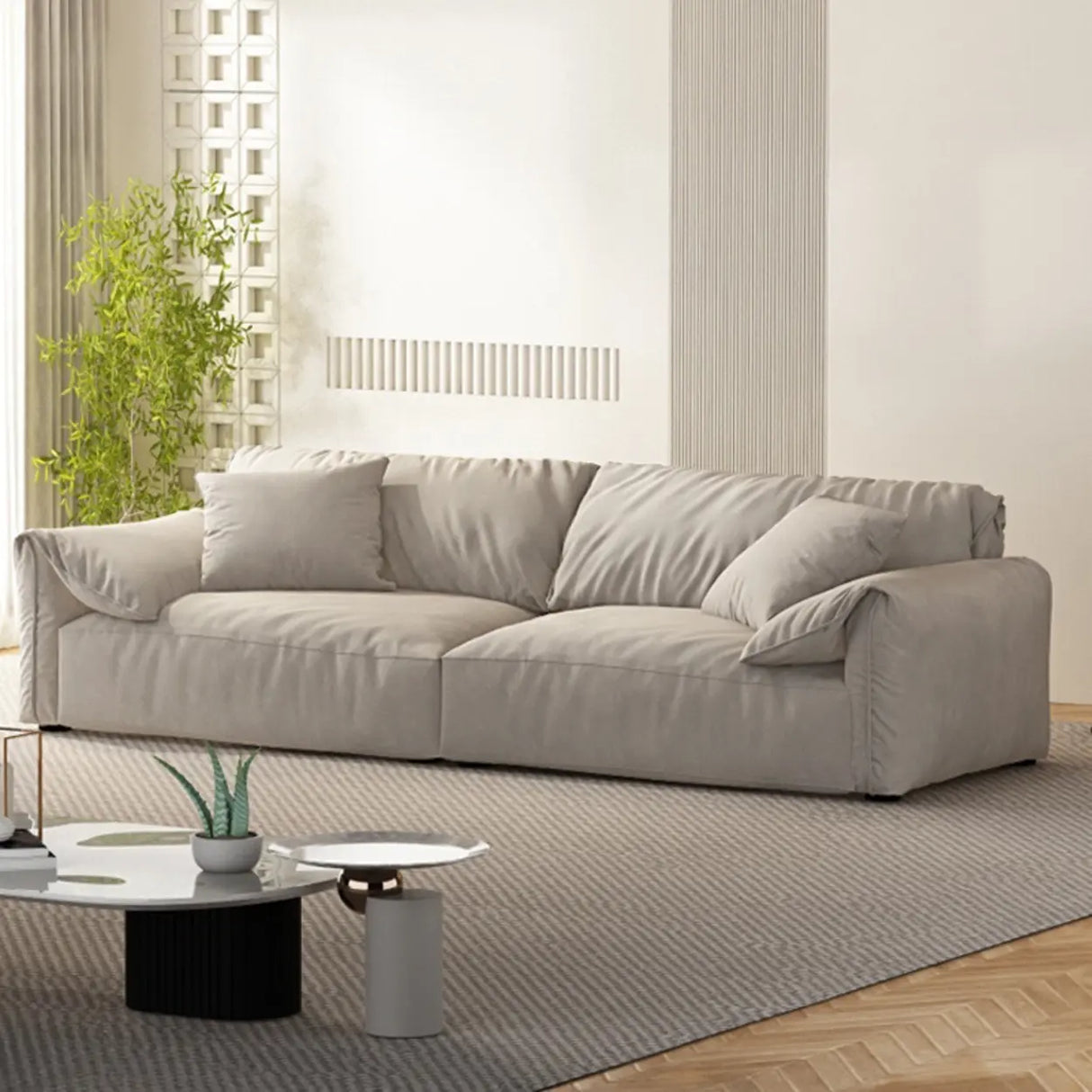 Grey Tech Cloth Pillow Top Arm Concealed Support Sofa Image - 1