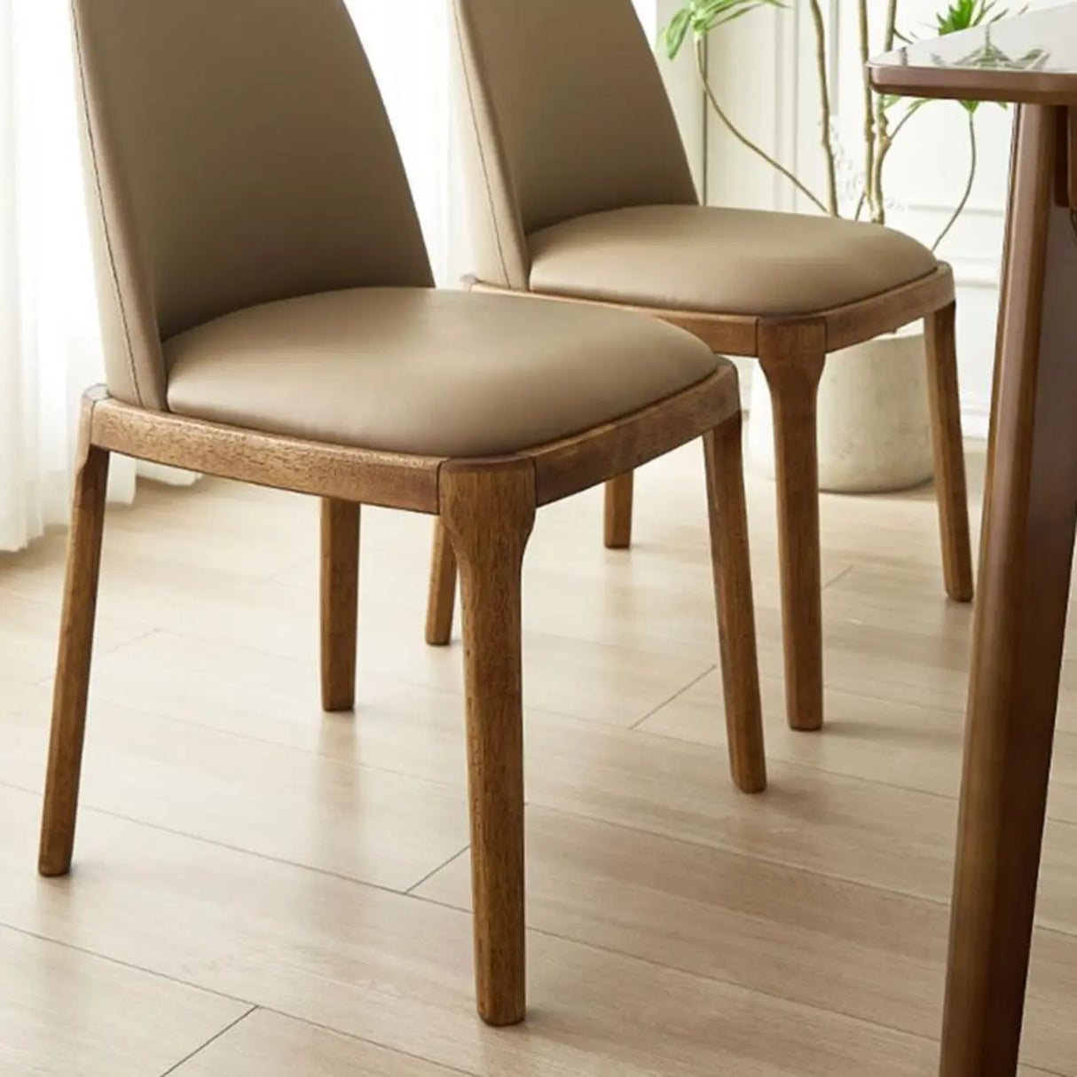 Grey Upholstered Leather Wood Armless Dining Chair Image - 6