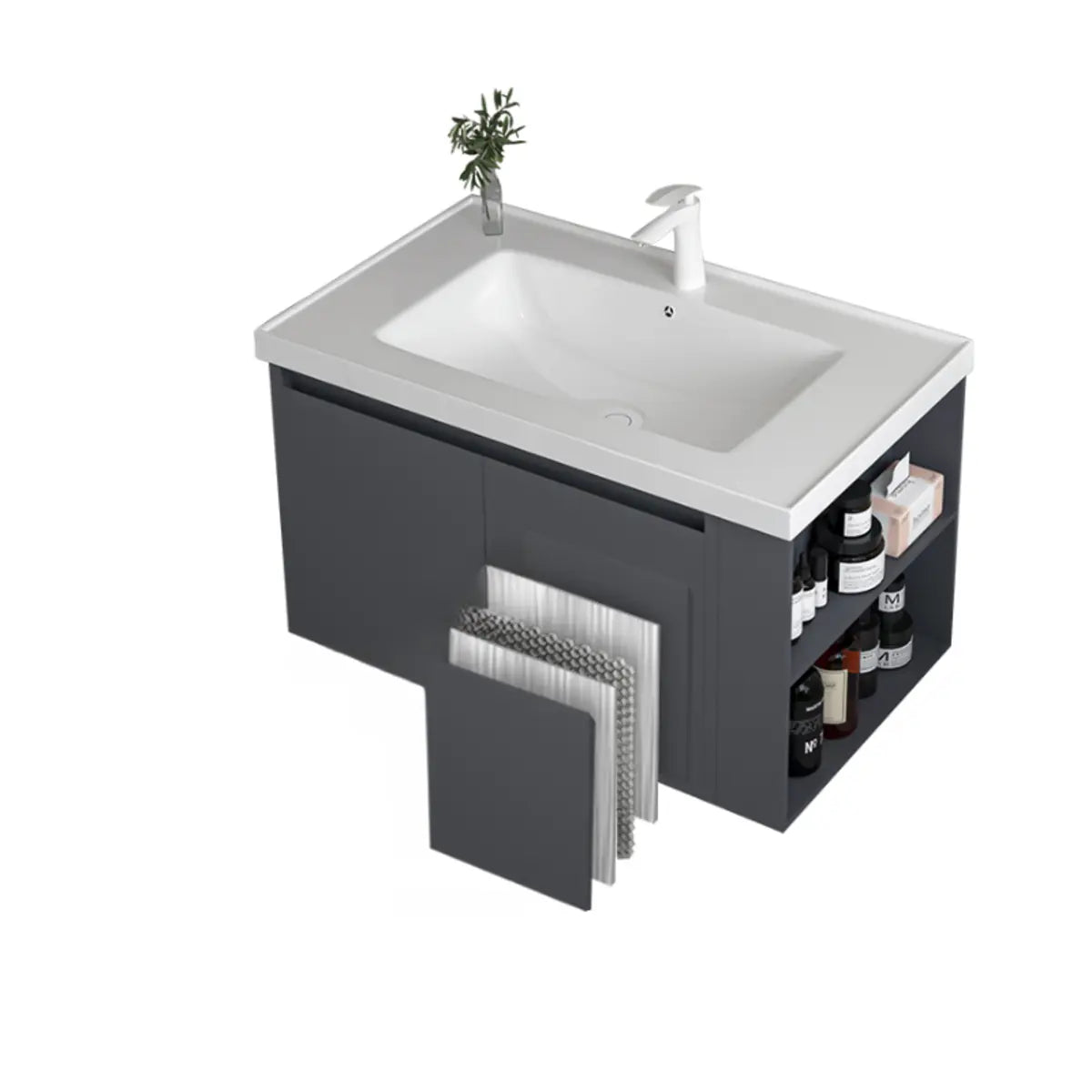 Grey Wall-Mounted Storage Bathroom Vanity with Cabinet Image - 6