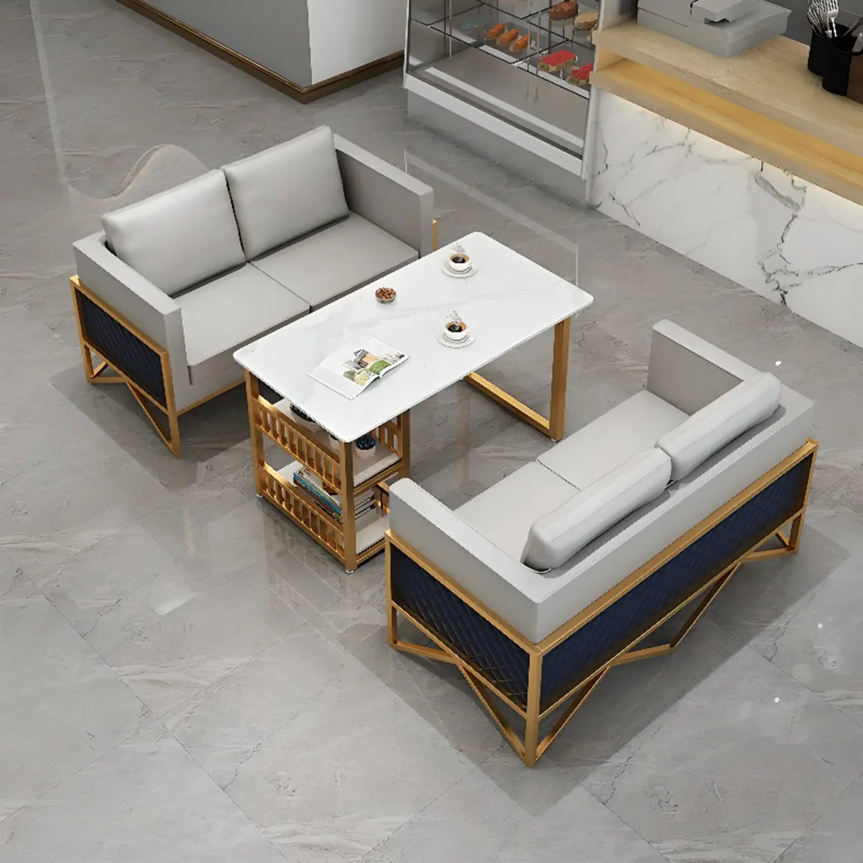 Grey Water Resistant Faux Leather Metal Frame Loveseat Image - 1