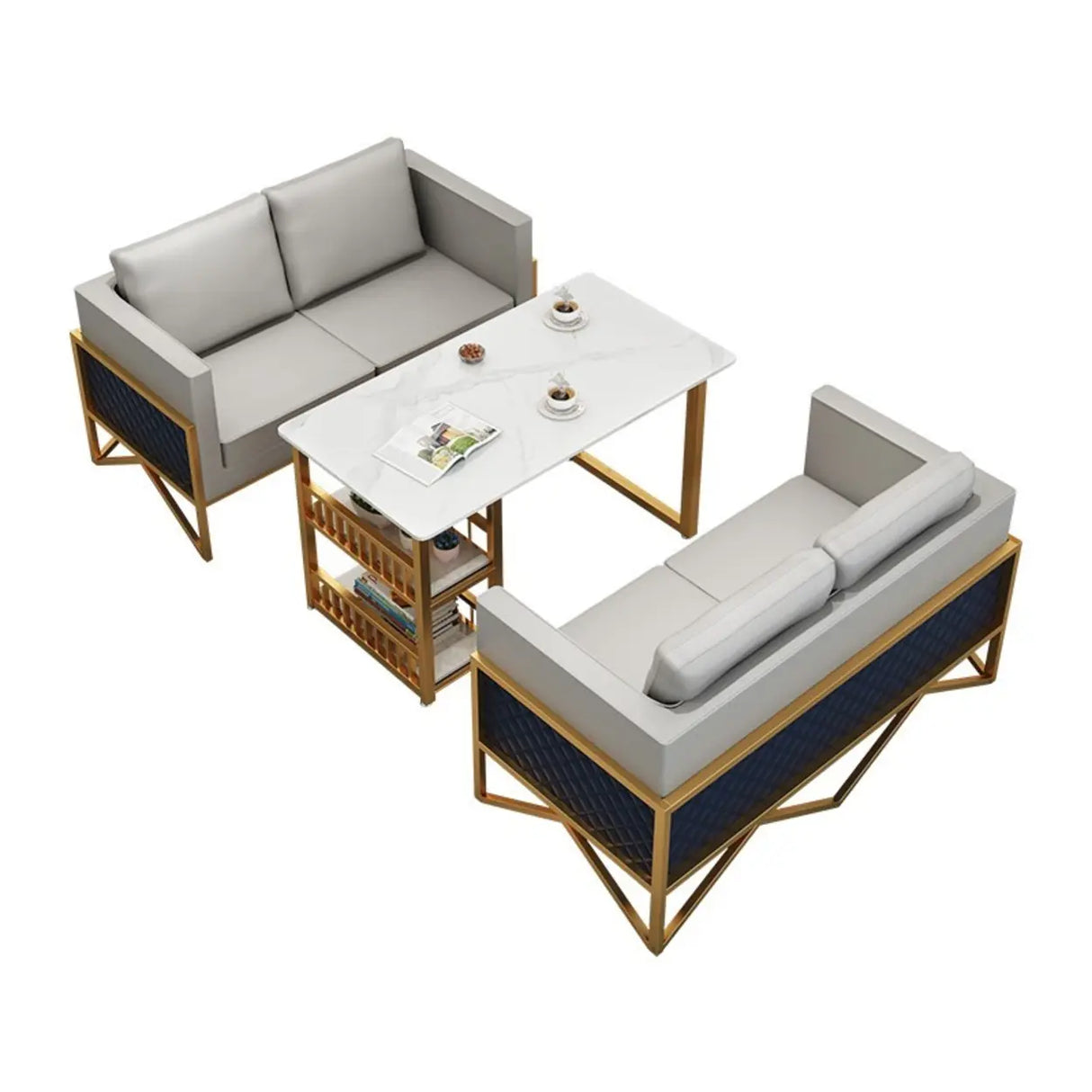 Grey Water Resistant Faux Leather Metal Frame Loveseat Image - 2