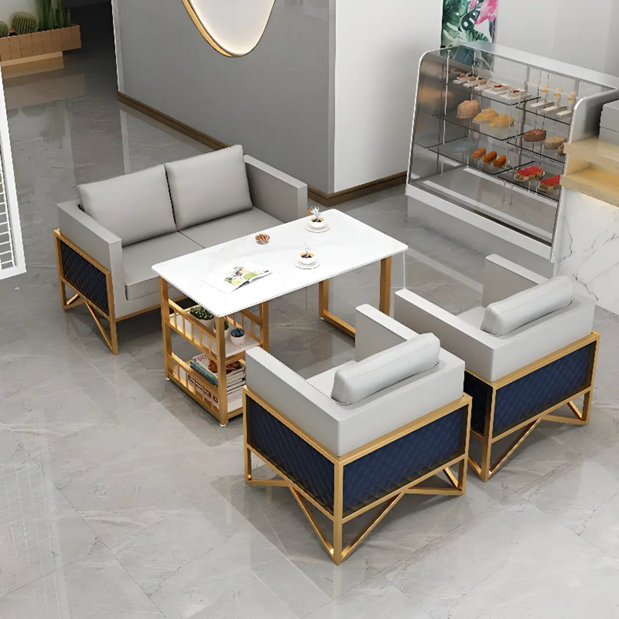 Grey Water Resistant Faux Leather Metal Frame Loveseat Image - 4