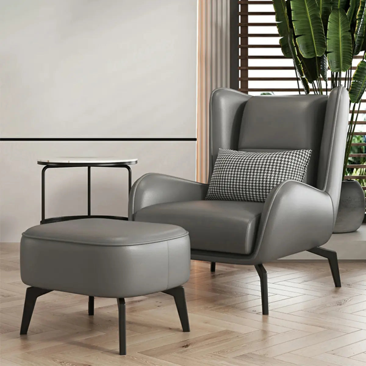 Grey Water Resistant Leather Flared Arm Wingback Chair Image - 1