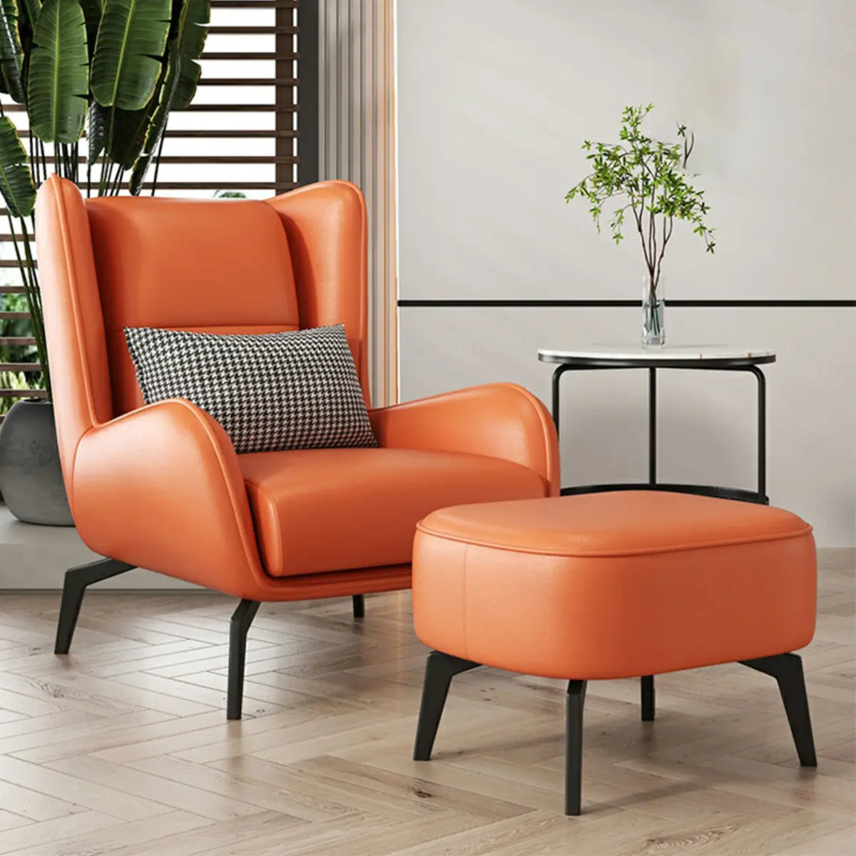 Grey Water Resistant Leather Flared Arm Wingback Chair Image - 10