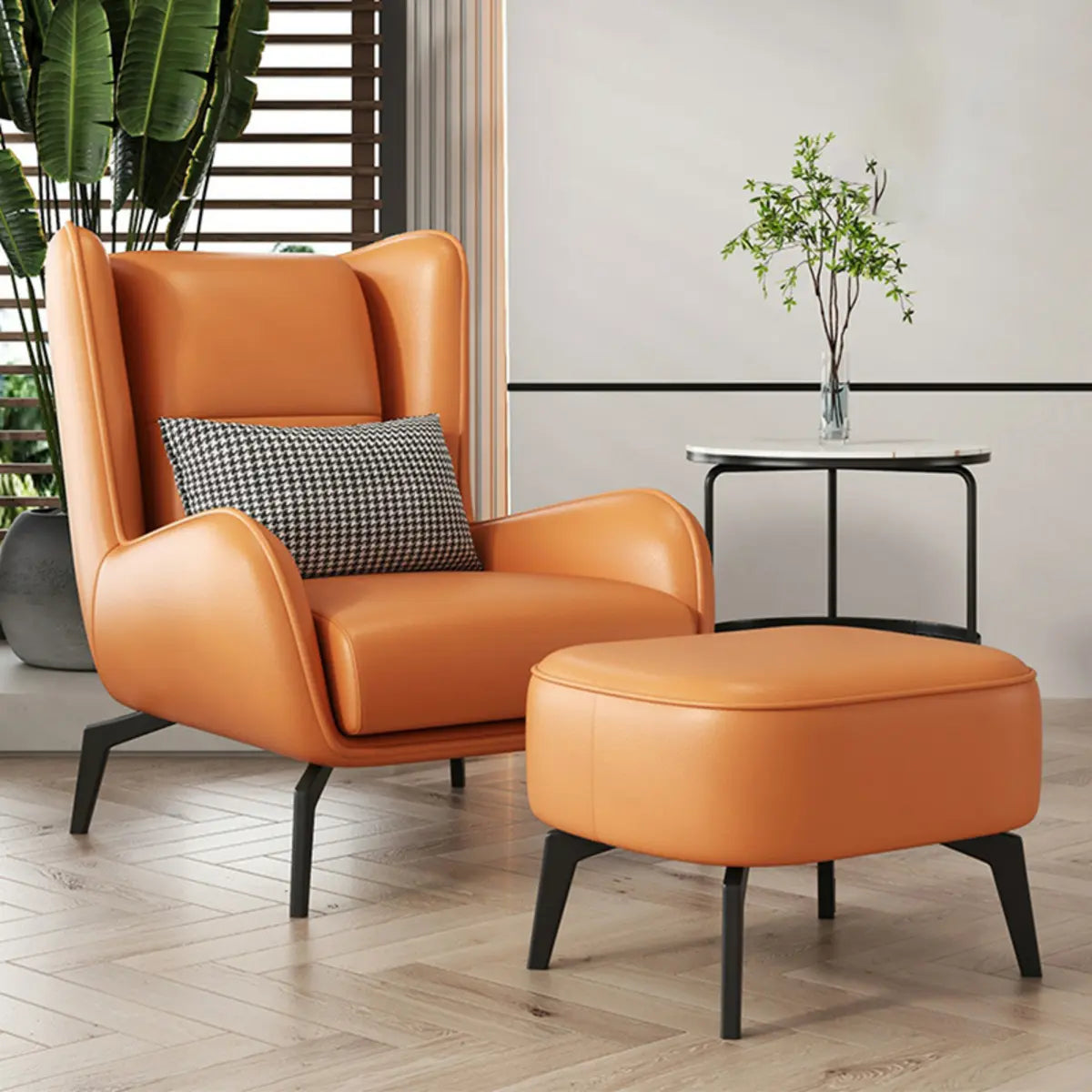 Grey Water Resistant Leather Flared Arm Wingback Chair Image - 11