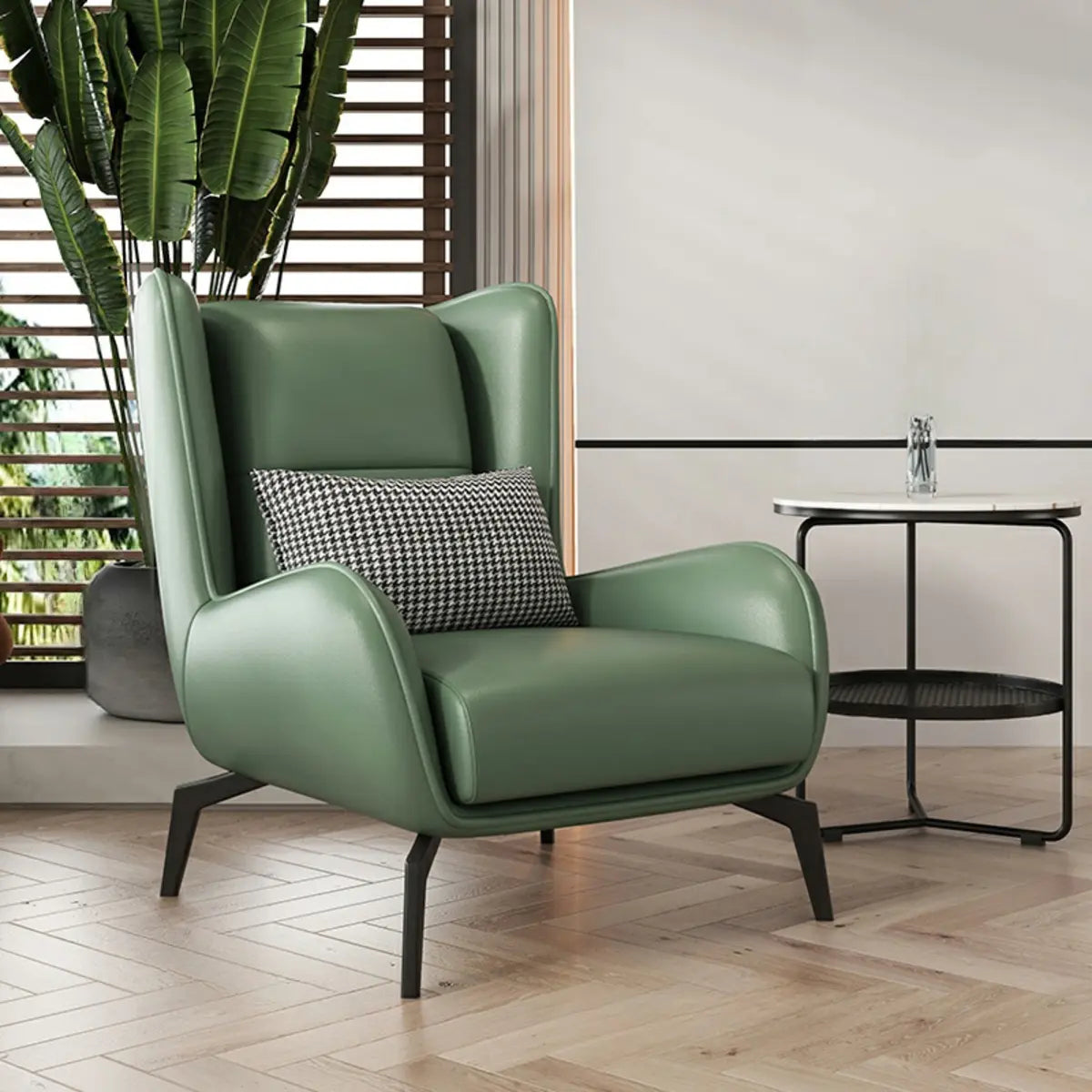 Grey Water Resistant Leather Flared Arm Wingback Chair Image - 12