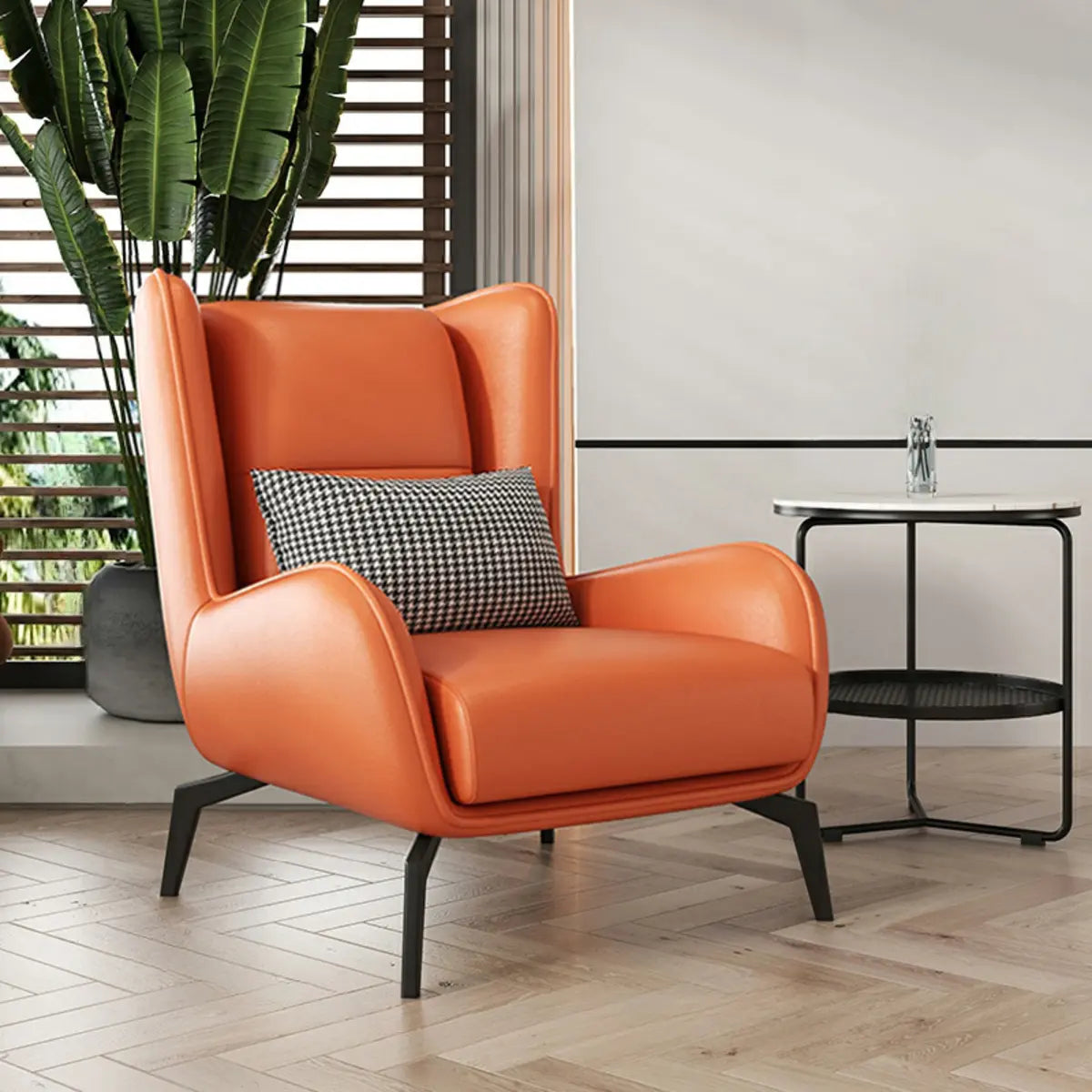 Grey Water Resistant Leather Flared Arm Wingback Chair Image - 14