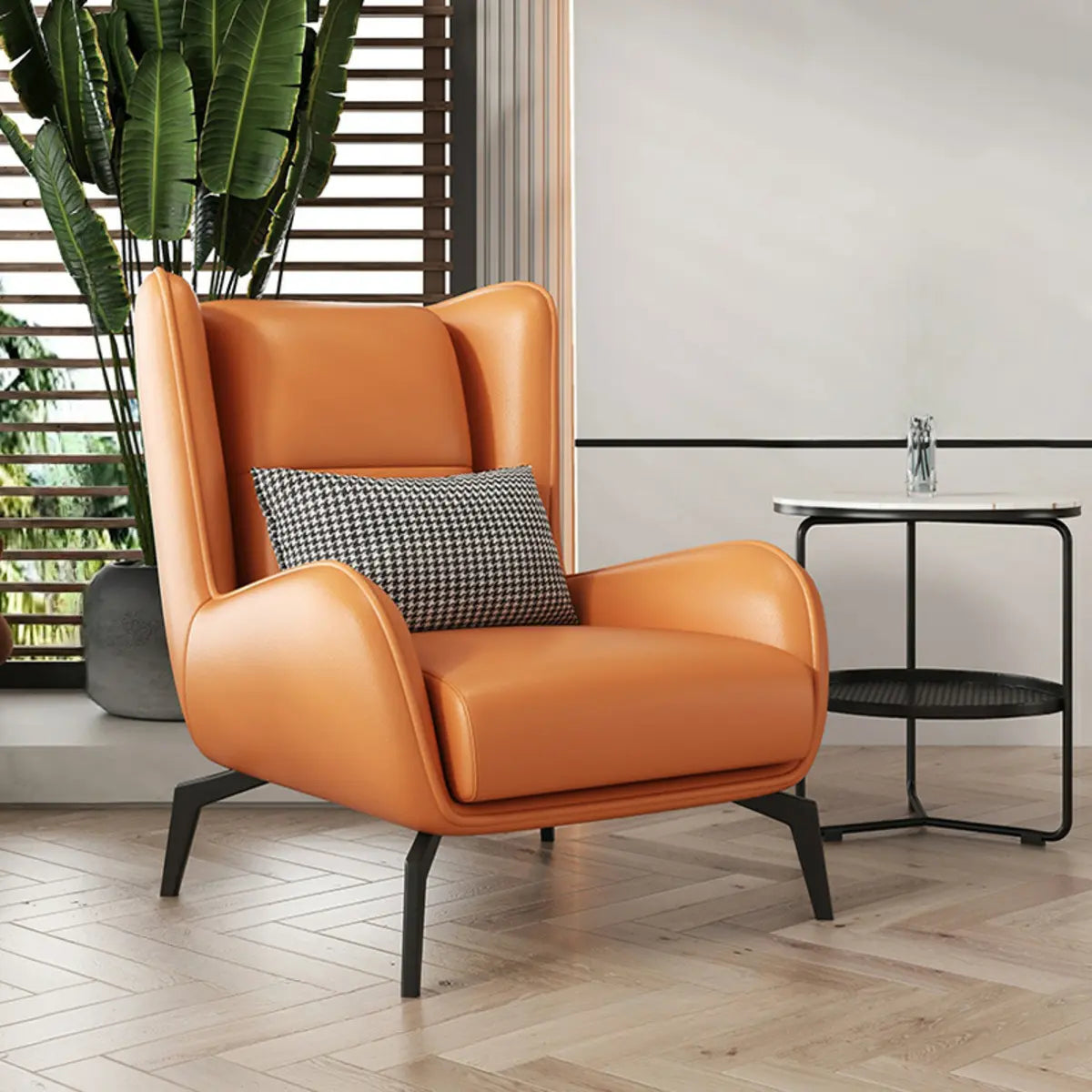 Grey Water Resistant Leather Flared Arm Wingback Chair Image - 16