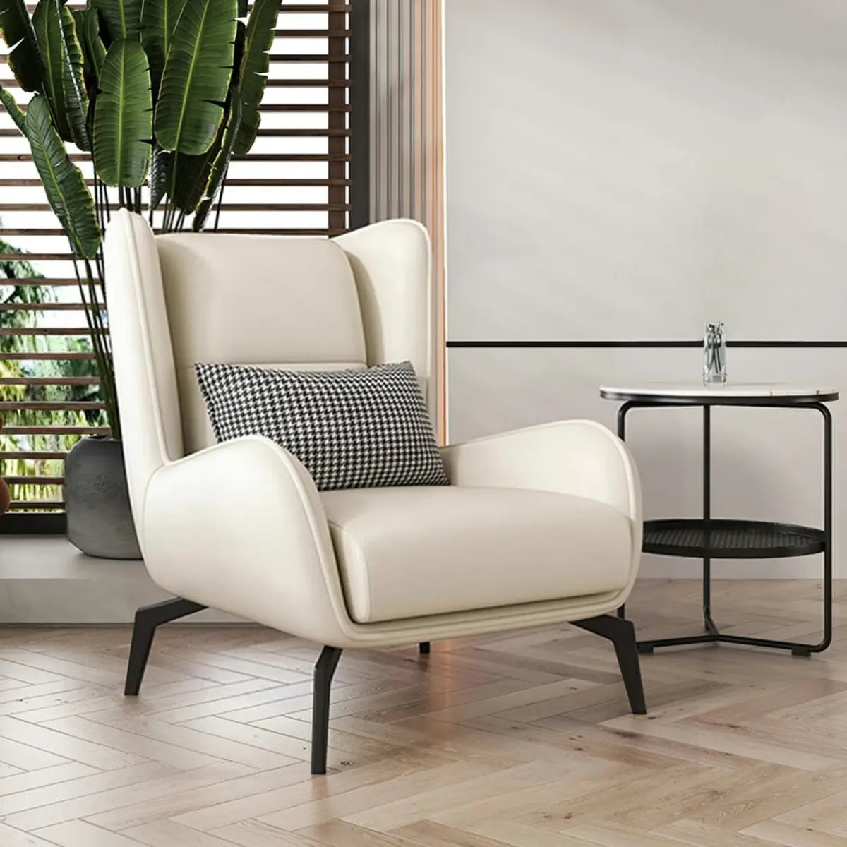 Grey Water Resistant Leather Flared Arm Wingback Chair Image - 17