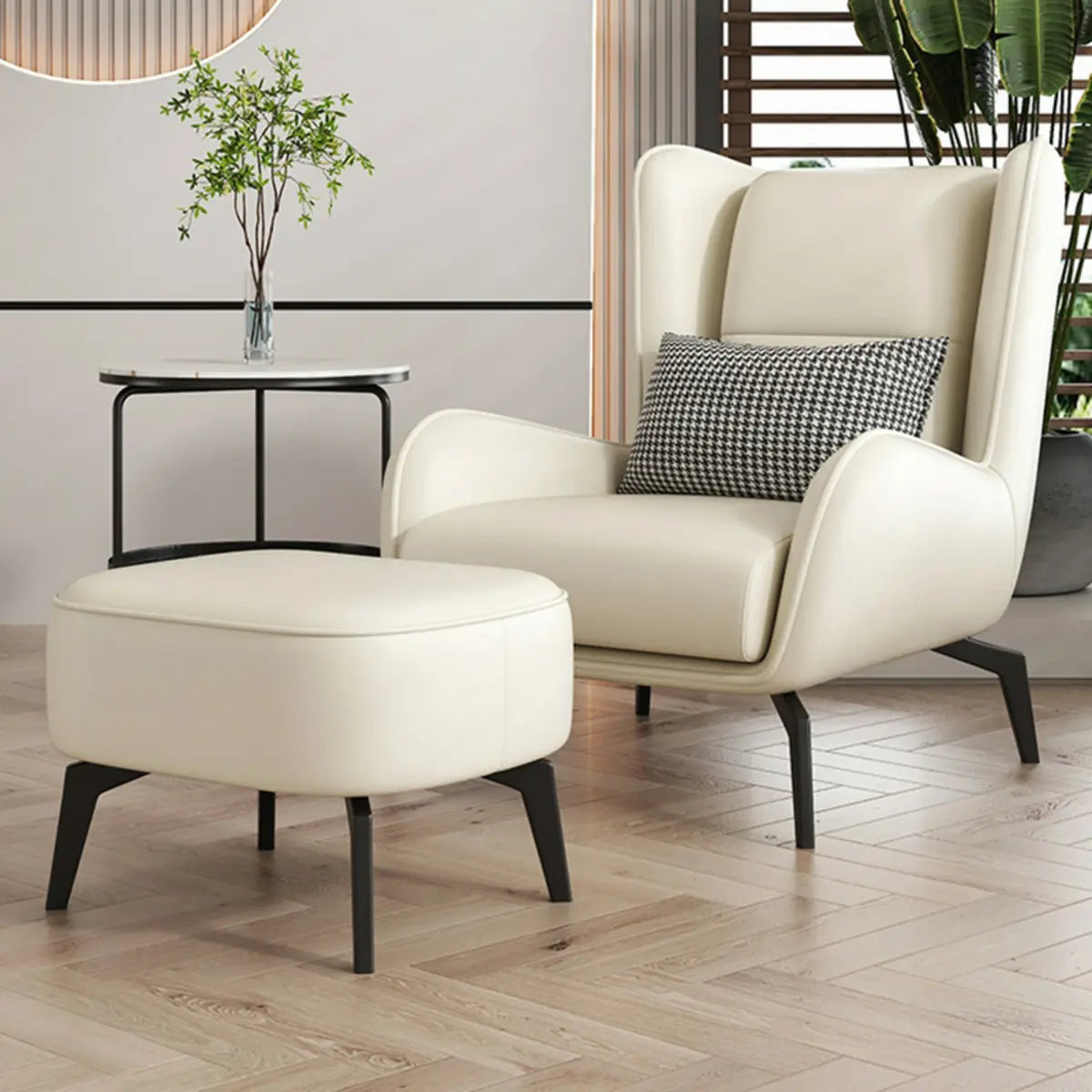 Grey Water Resistant Leather Flared Arm Wingback Chair Image - 27