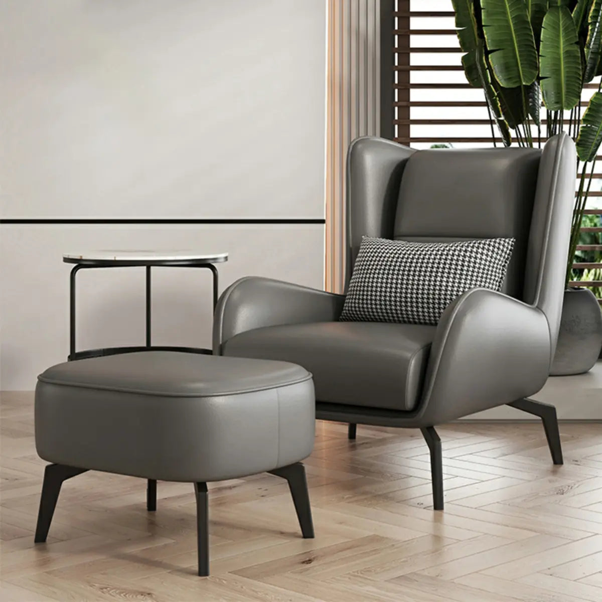 Grey Water Resistant Leather Flared Arm Wingback Chair Image - 4