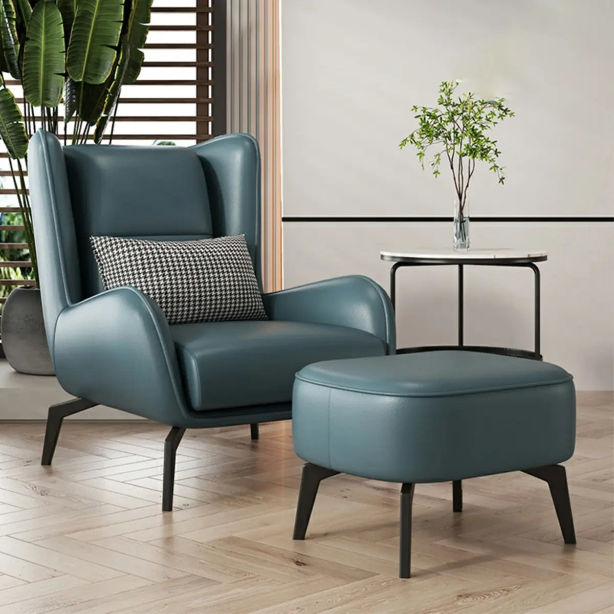 Grey Water Resistant Leather Flared Arm Wingback Chair Image - 5