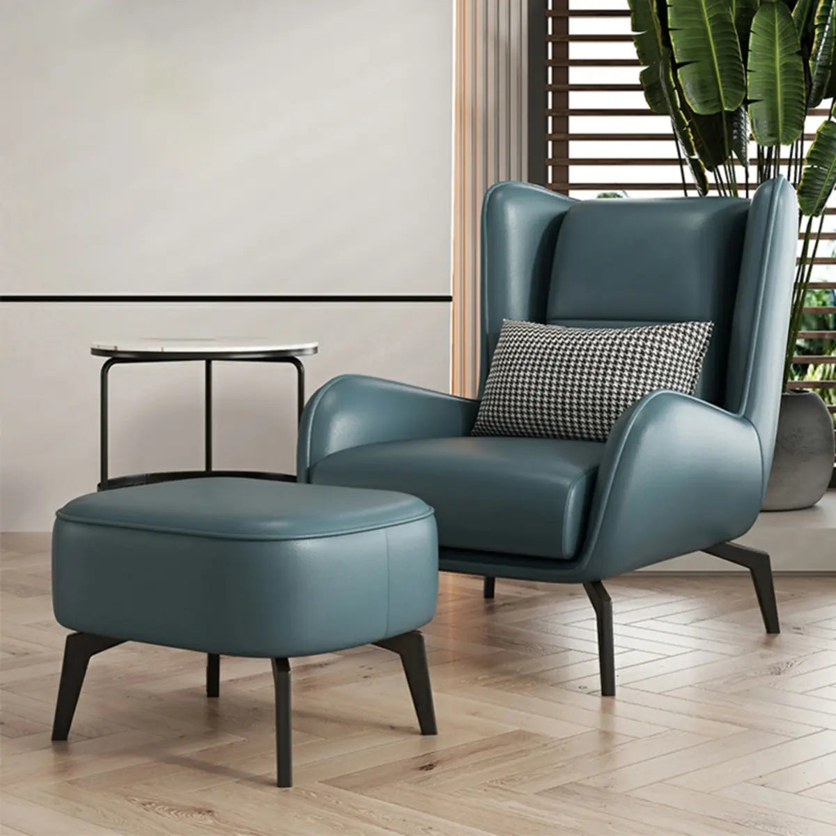 Grey Water Resistant Leather Flared Arm Wingback Chair Image - 6