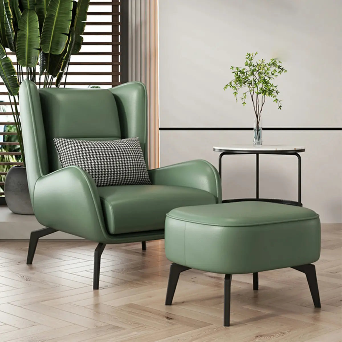 Grey Water Resistant Leather Flared Arm Wingback Chair Image - 8