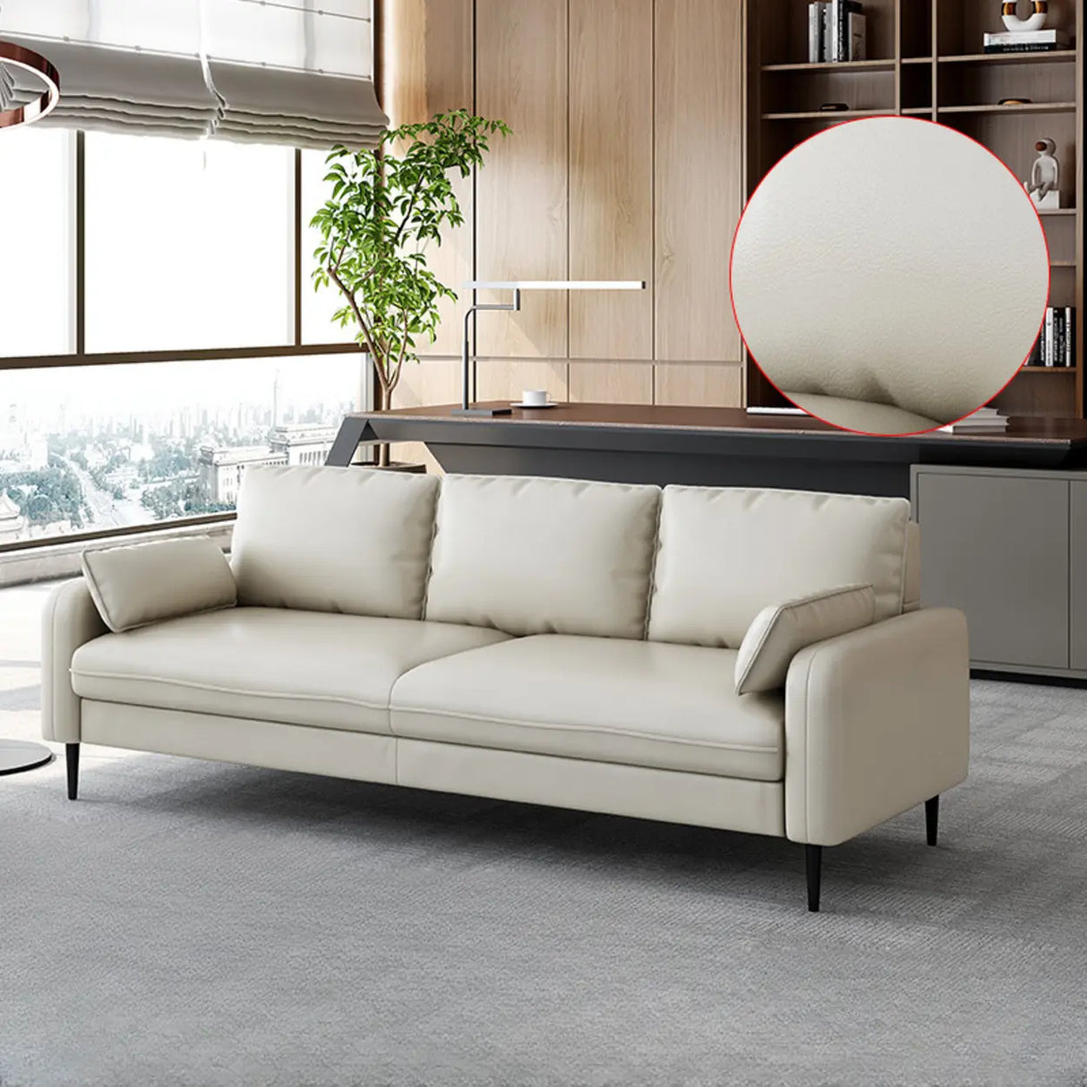 Grey Water Resistant Leather Square Arm Office Sofa Image - 10