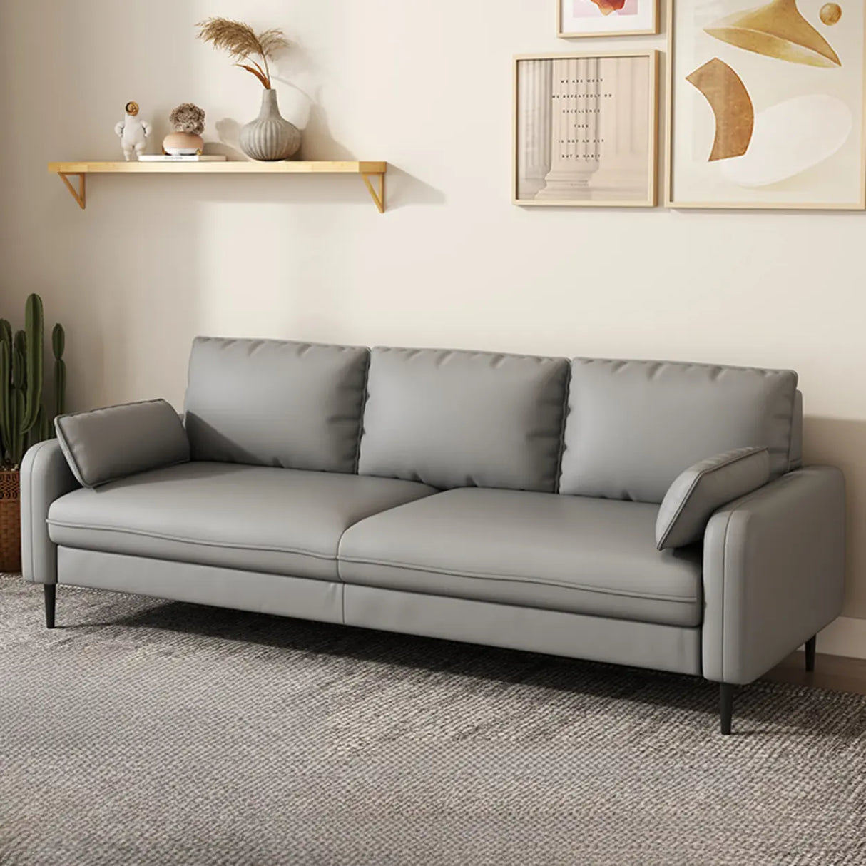 Grey Water Resistant Leather Square Arm Office Sofa Image - 17