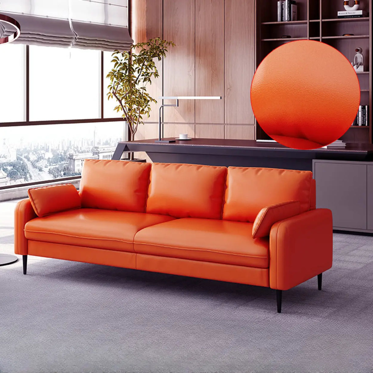 Grey Water Resistant Leather Square Arm Office Sofa Image - 2