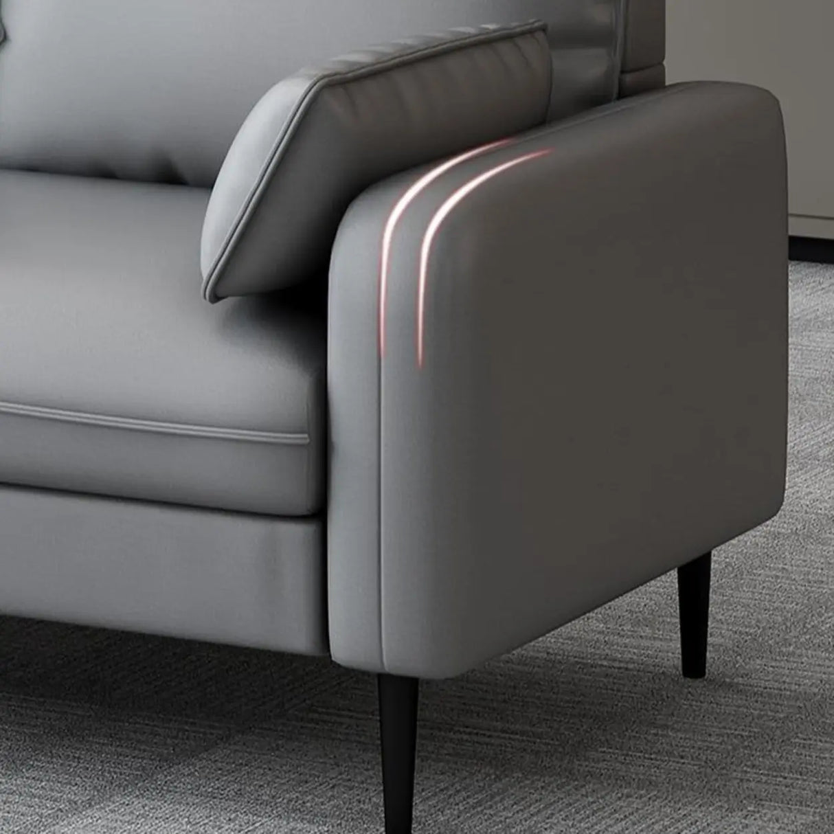 Grey Water Resistant Leather Square Arm Office Sofa Image - 23
