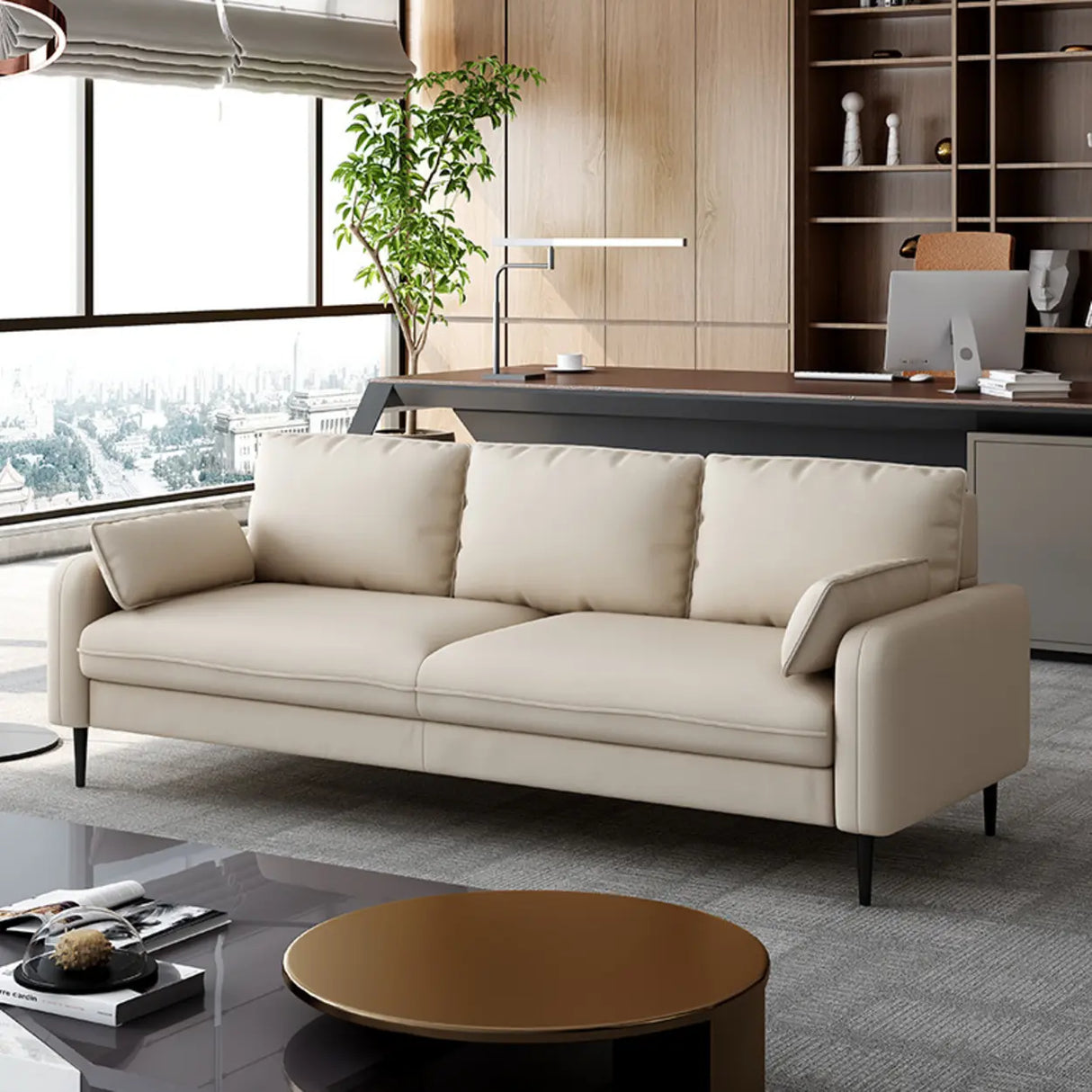 Grey Water Resistant Leather Square Arm Office Sofa Image - 4