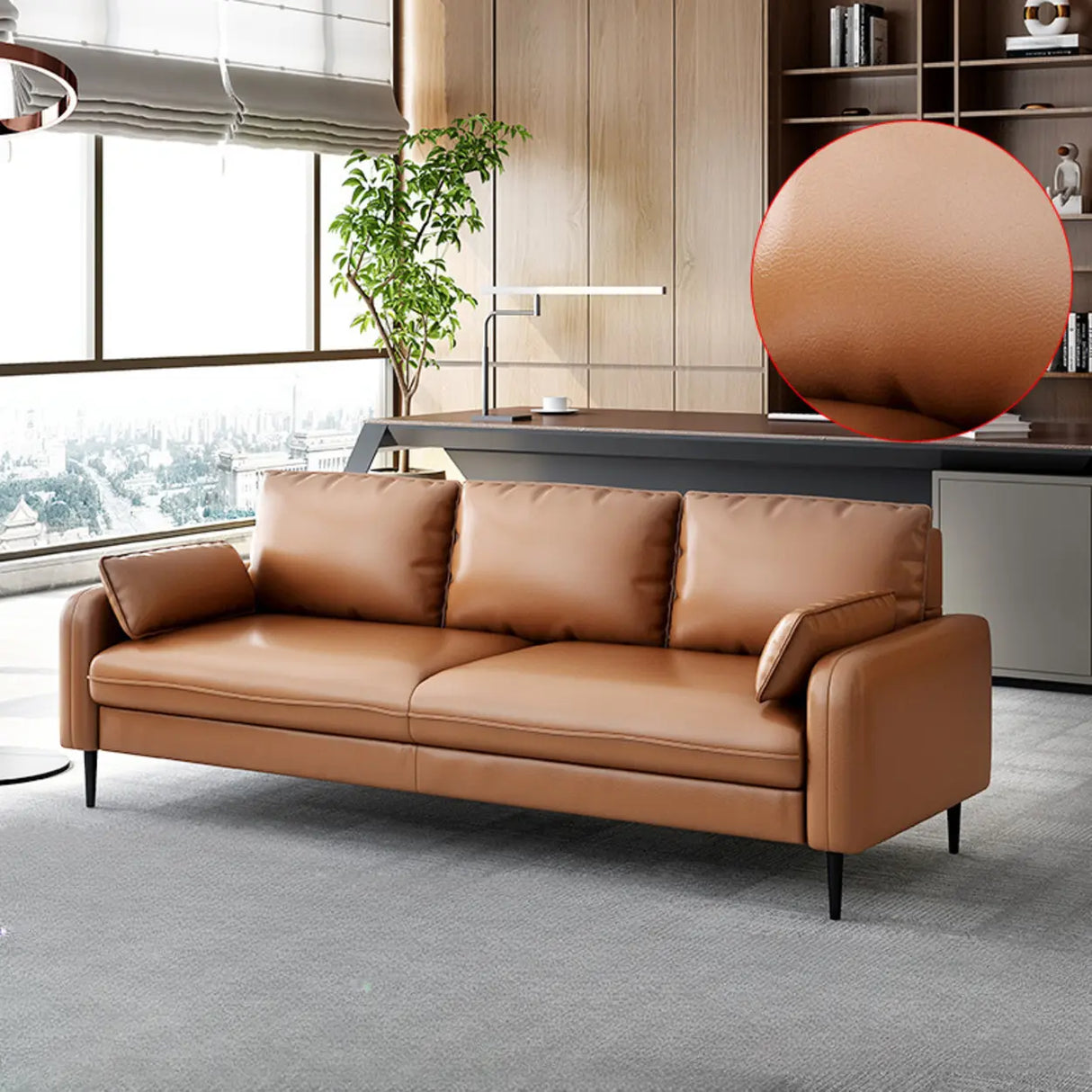 Grey Water Resistant Leather Square Arm Office Sofa Image - 6