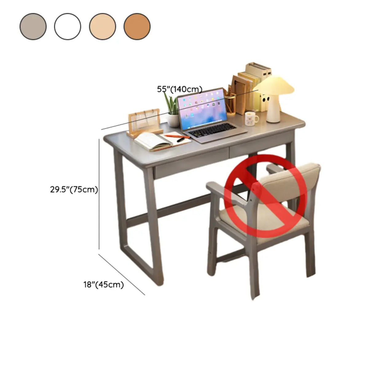 Grey Wood Drawers Rectangle Butcher Block Writing Desk Image - 16