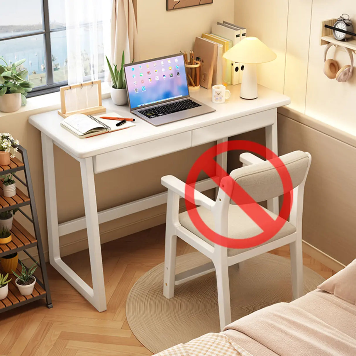 Grey Wood Drawers Rectangle Butcher Block Writing Desk Image - 2