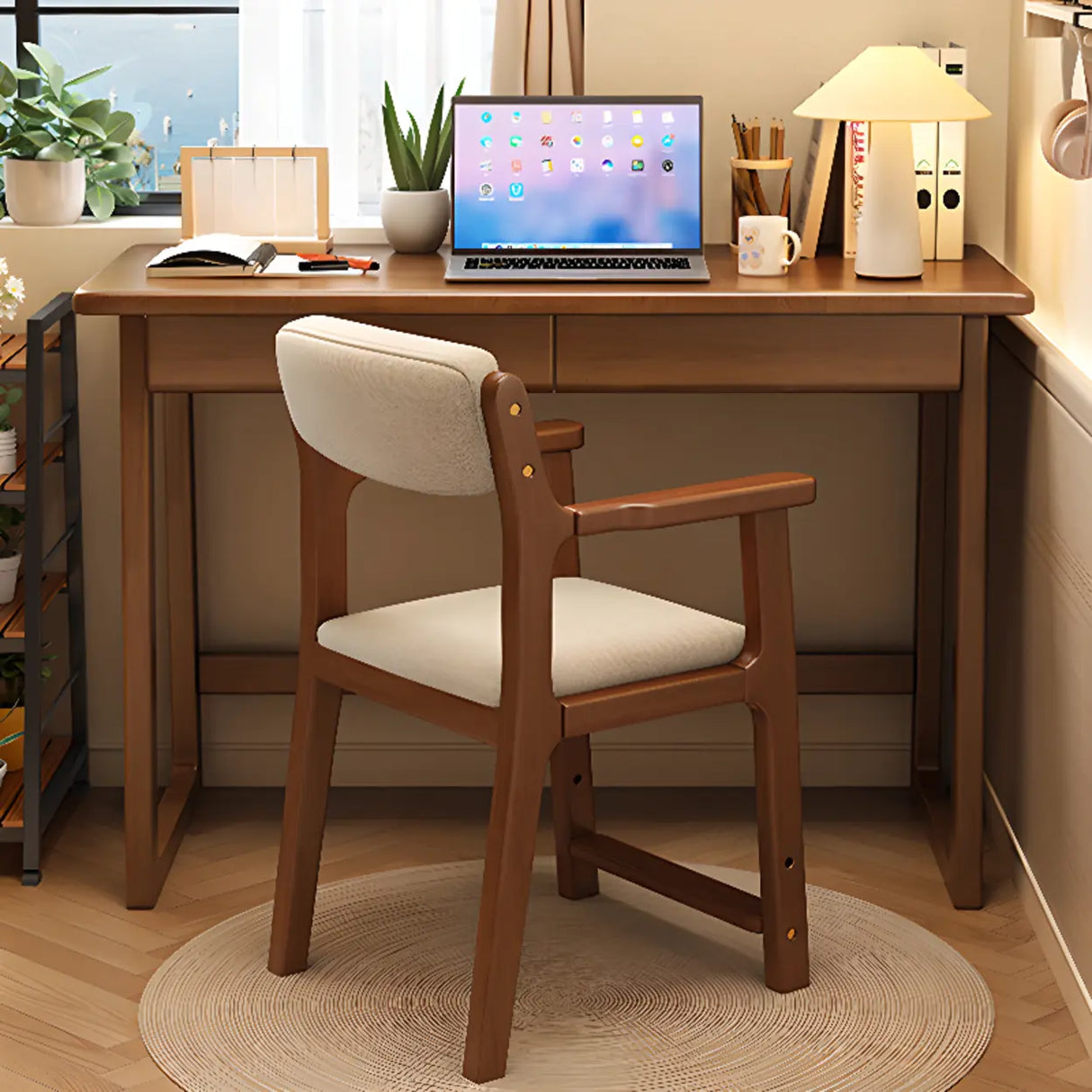Grey Wood Drawers Rectangle Butcher Block Writing Desk Image - 4
