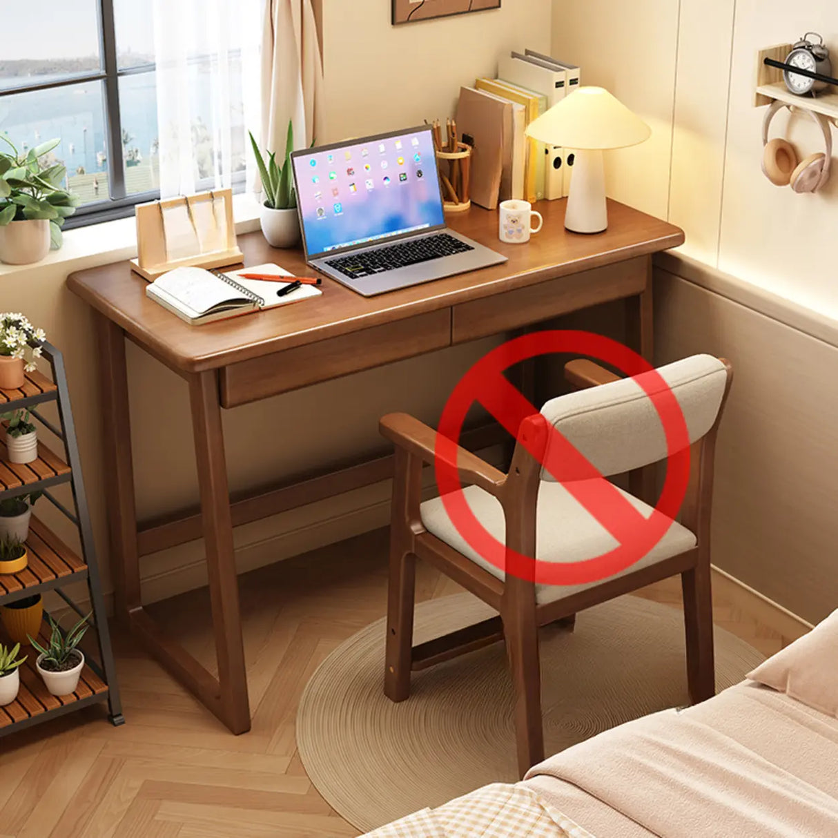 Grey Wood Drawers Rectangle Butcher Block Writing Desk Image - 5