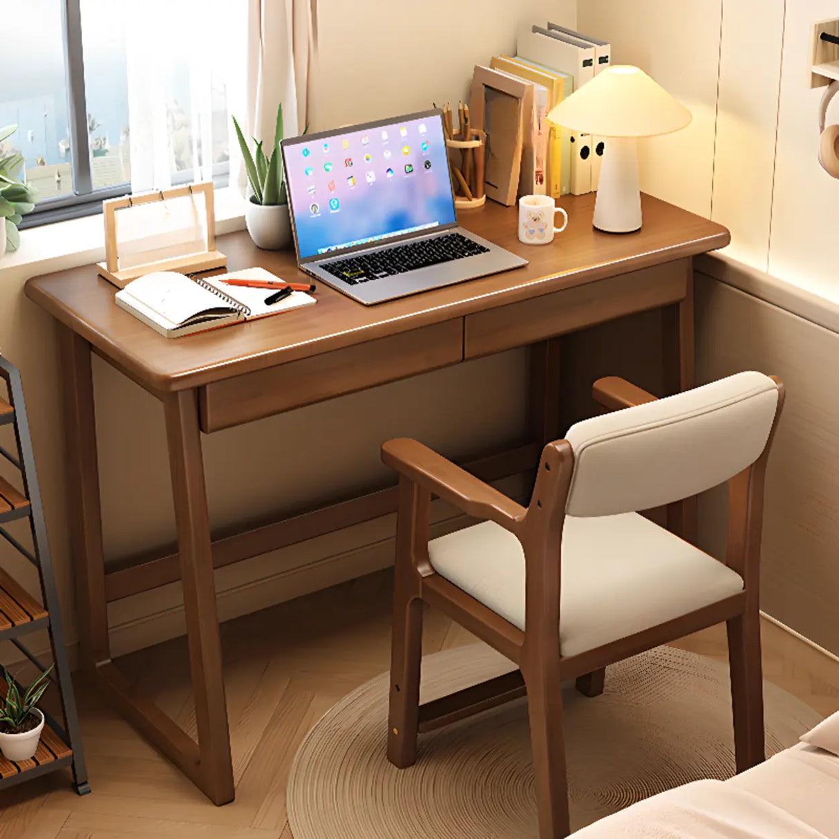 Grey Wood Drawers Rectangle Butcher Block Writing Desk Image - 6