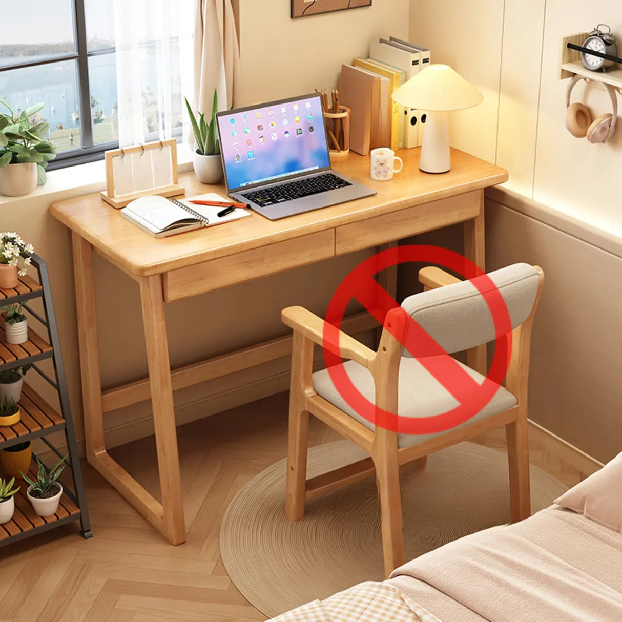 Grey Wood Drawers Rectangle Butcher Block Writing Desk Image - 7