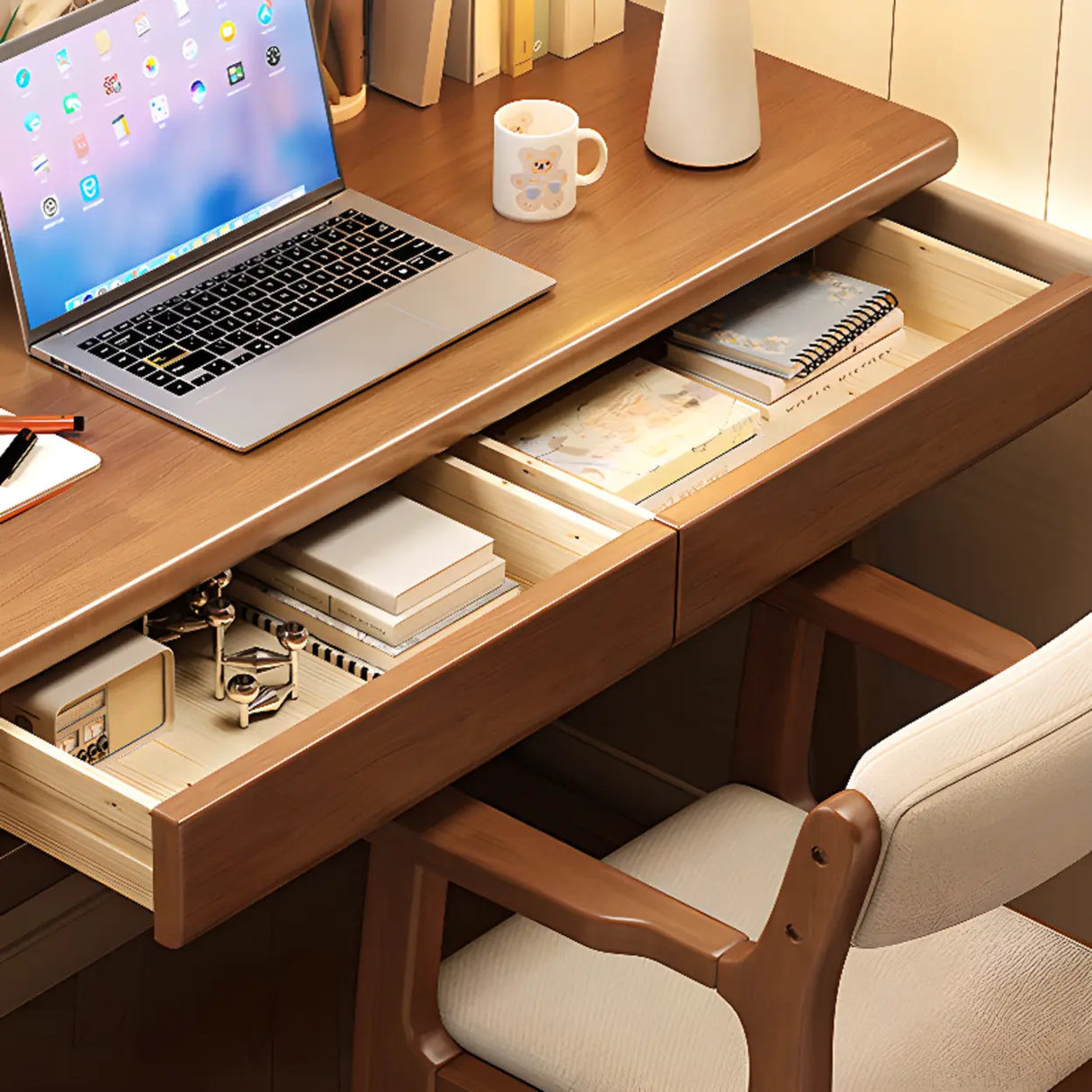 Grey Wood Drawers Rectangle Butcher Block Writing Desk Image - 8