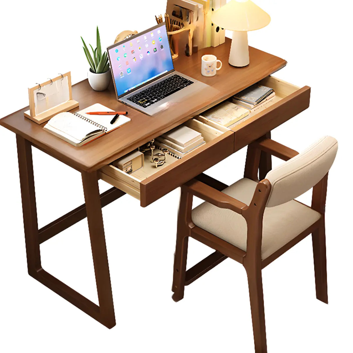 Grey Wood Drawers Rectangle Butcher Block Writing Desk Image - 9