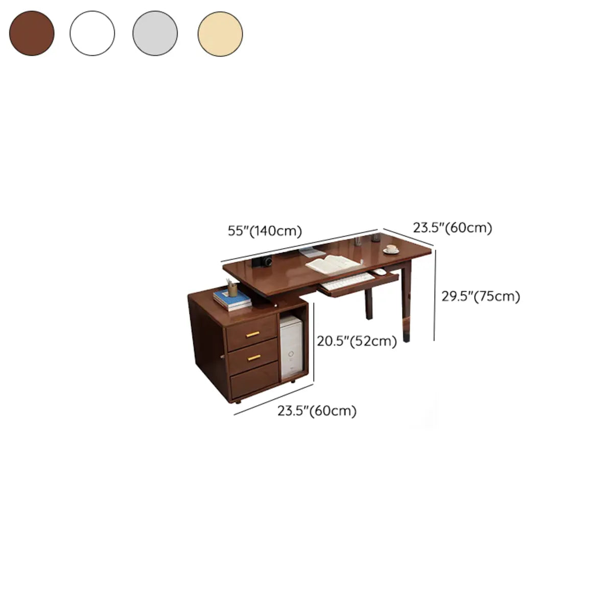 Grey Wood Drawers Retractable Storage Computer Desk Image - 14